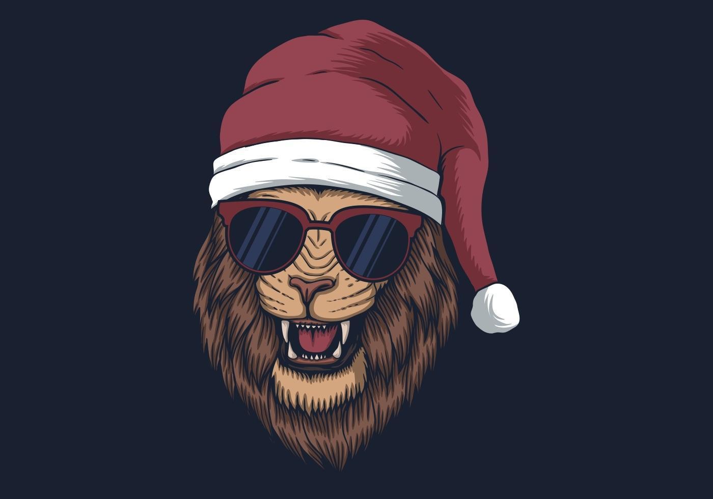 Lion wearing a Santa hat vector