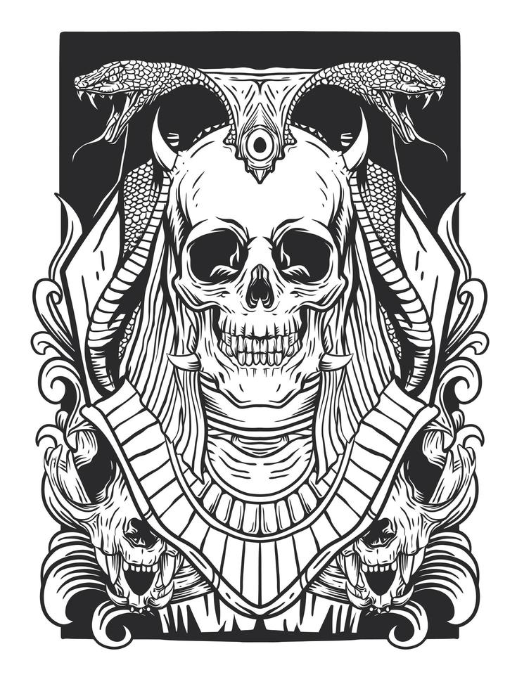 Skull and snake line art vector