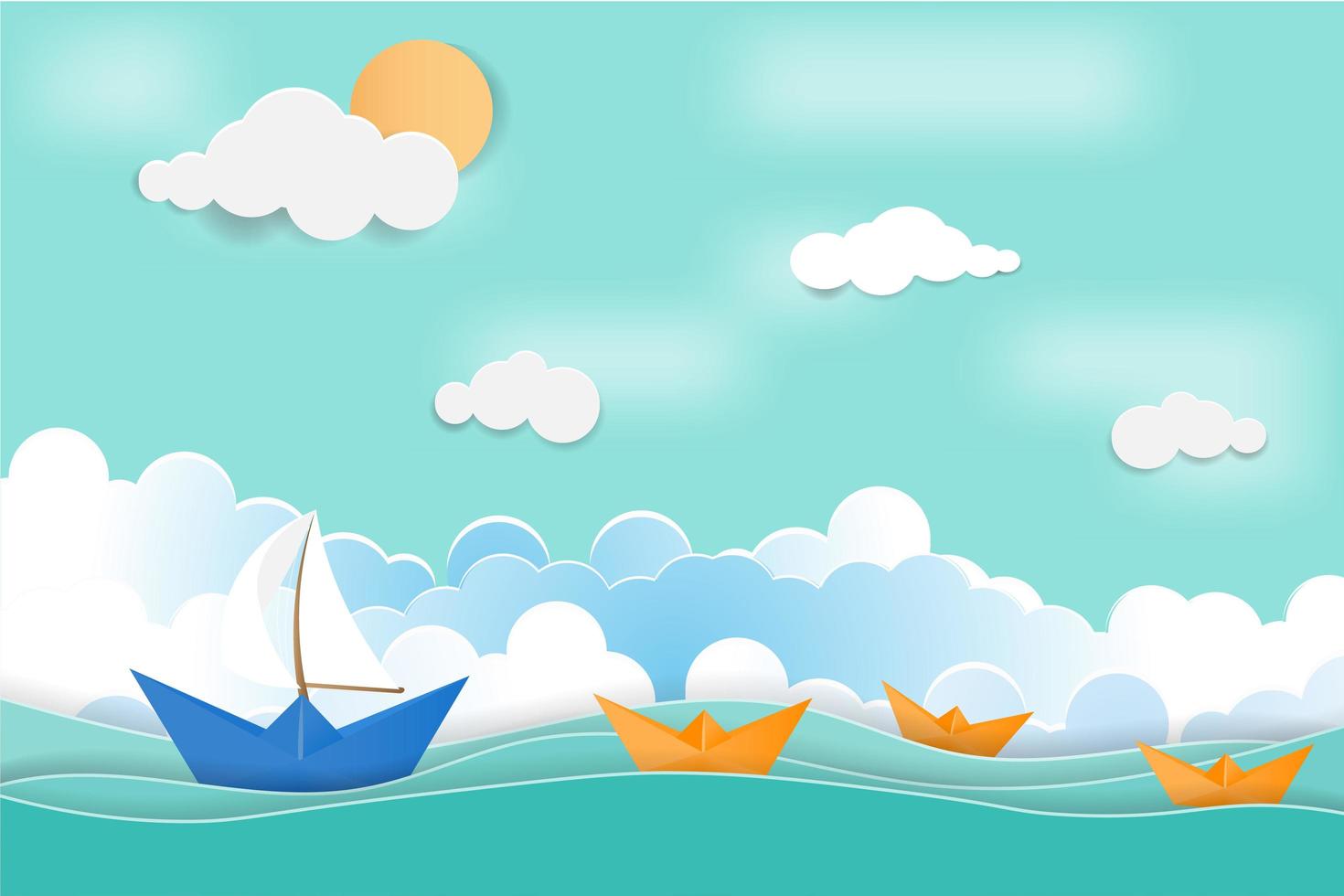 concepto de vacaciones de verano con barcos de papel vector