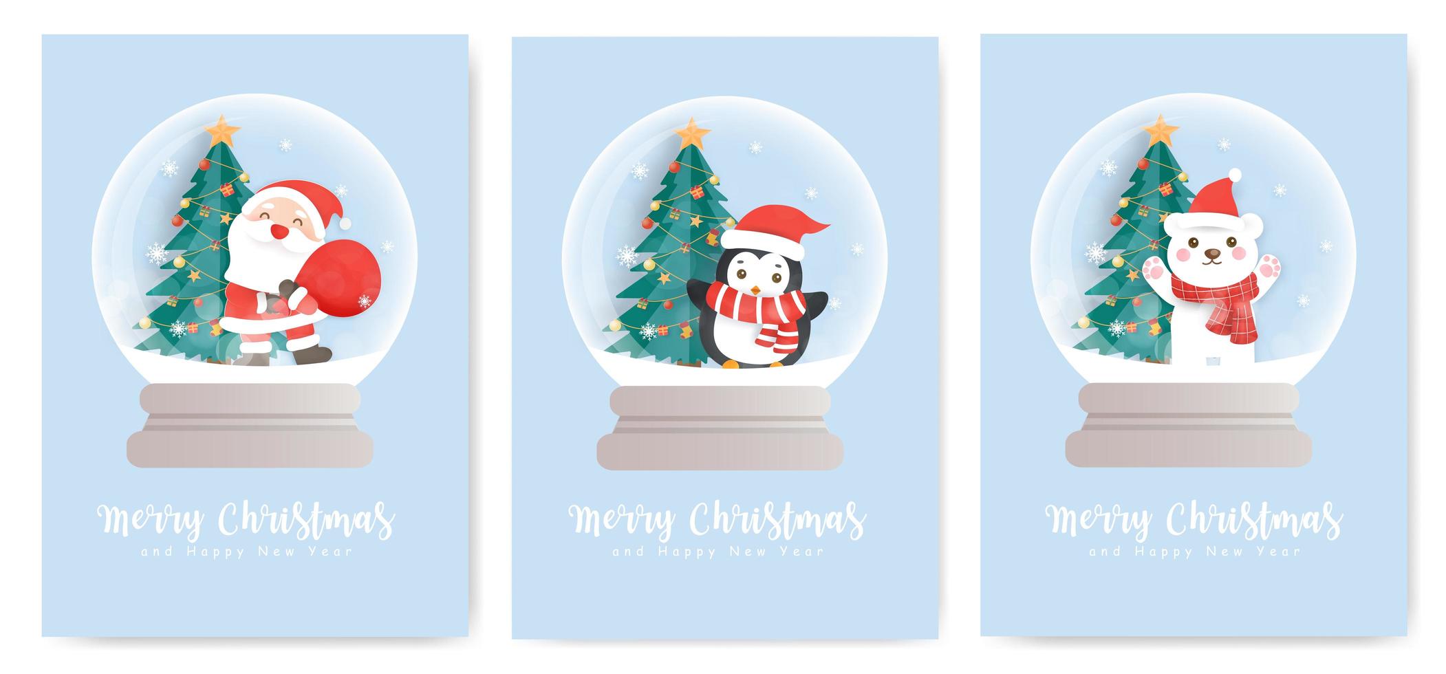 Set of snow globe Christmas cards vector