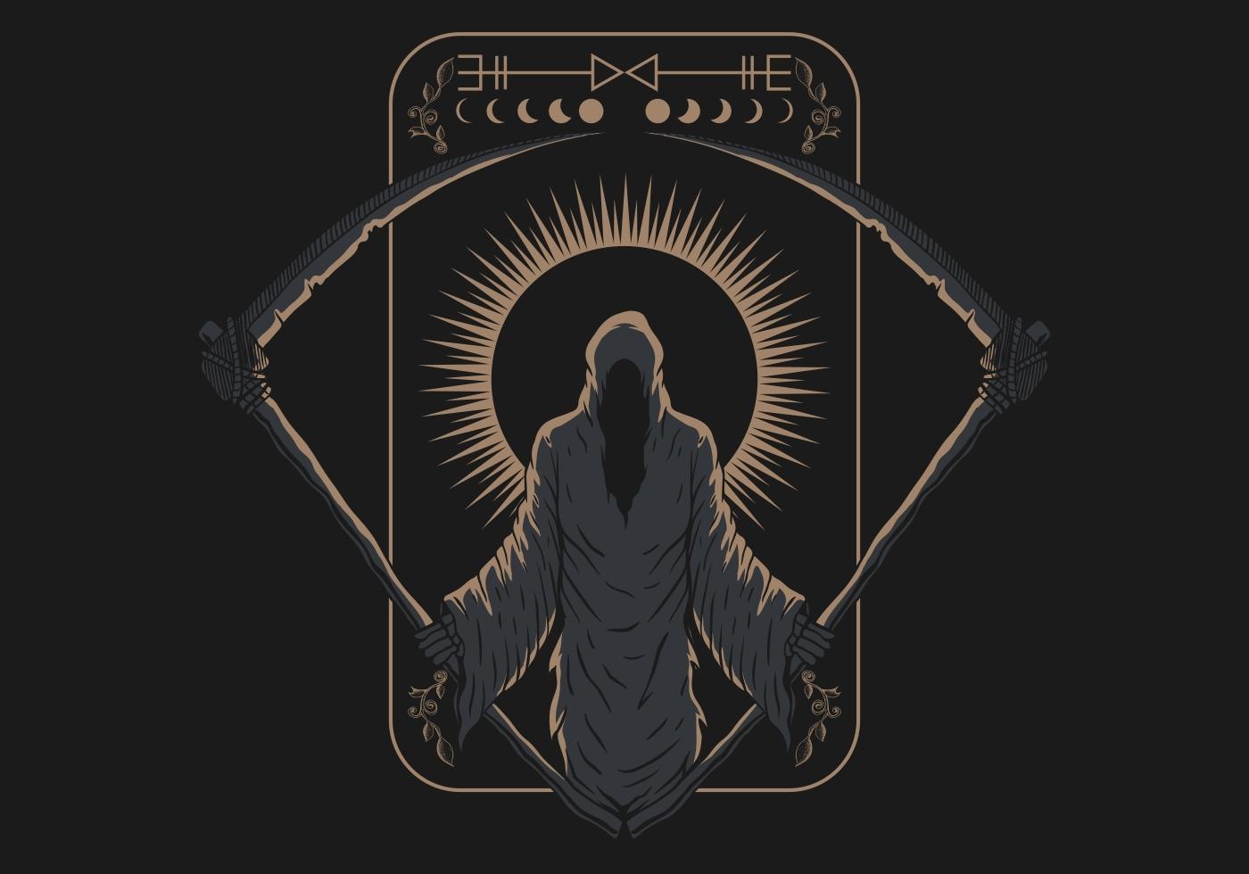 Reaper with lightning and scythes vintage design vector