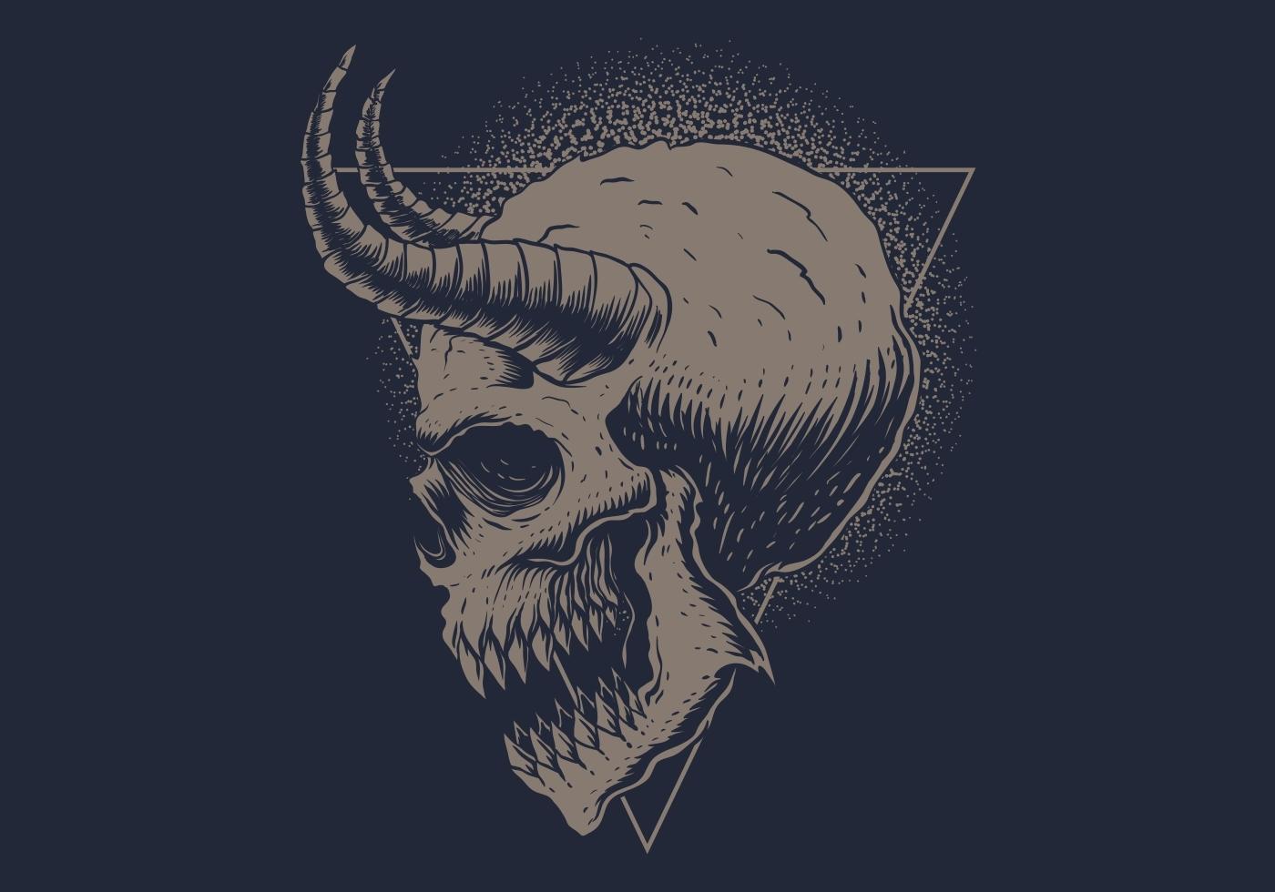 Horned skull head over upside down triangle vector