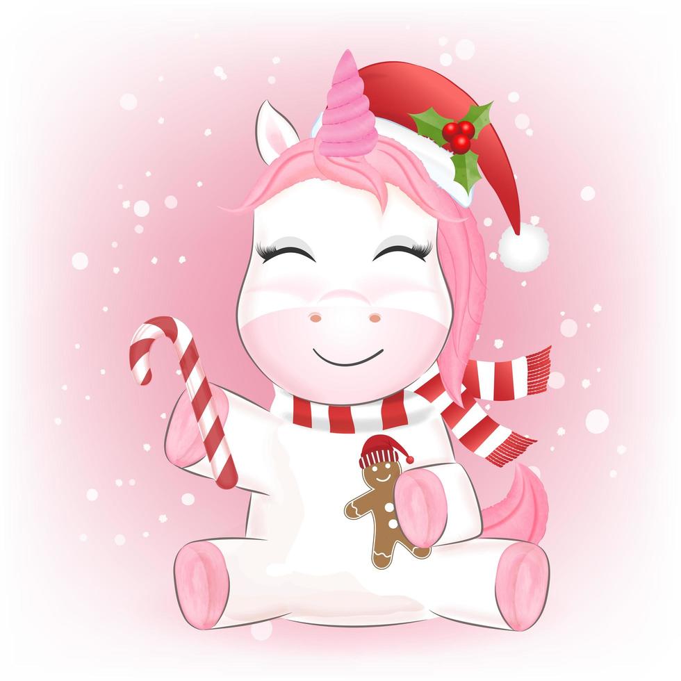 Unicorn and gingerbread at Christmas season vector