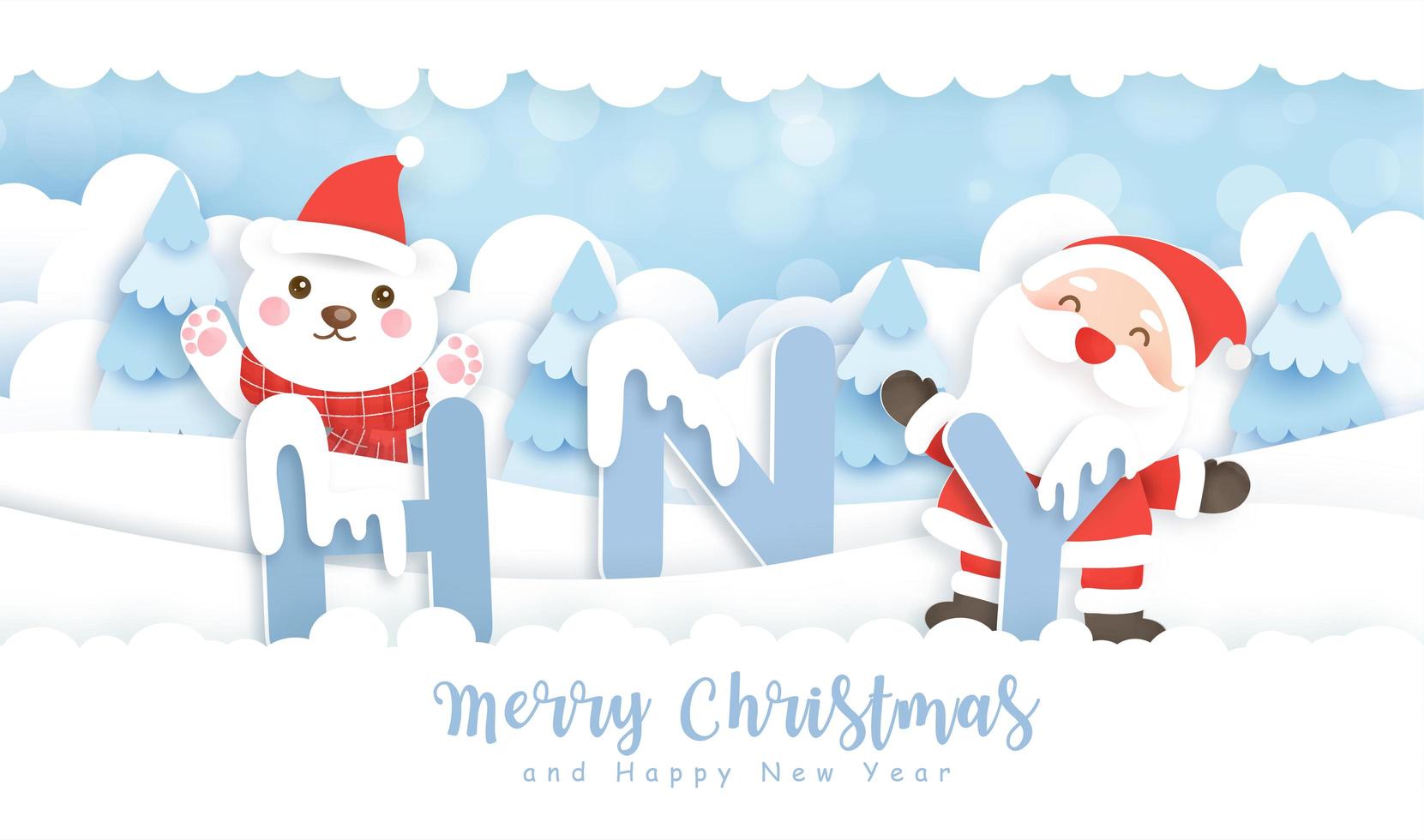 Happy New Year paper art winter scene vector