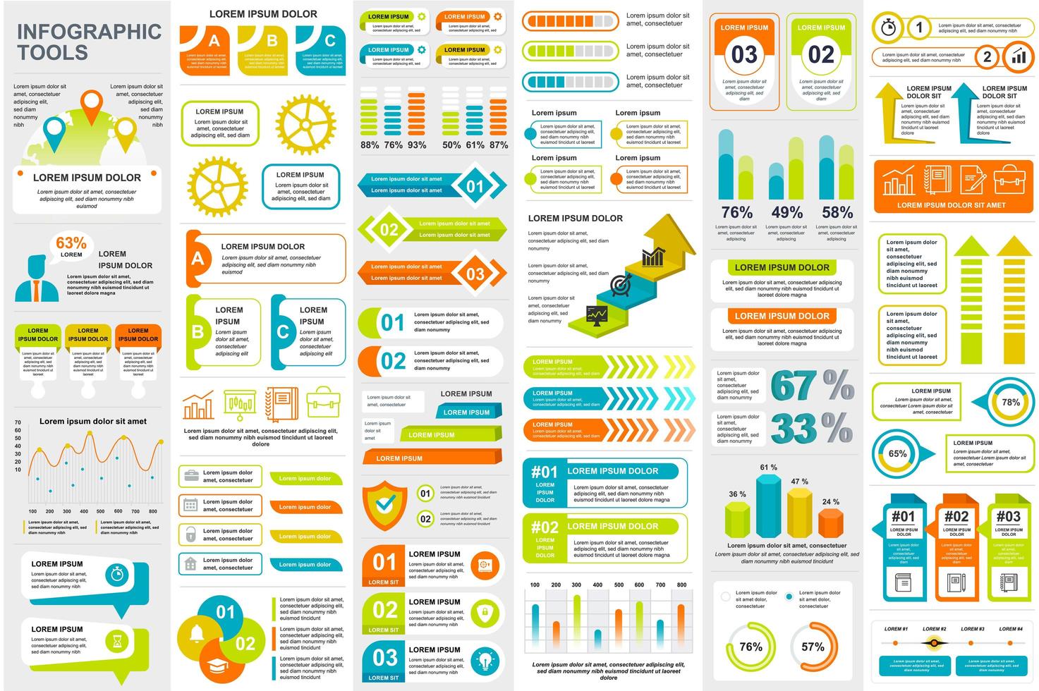 colorido paquete de visualización de datos de elementos infográficos vector