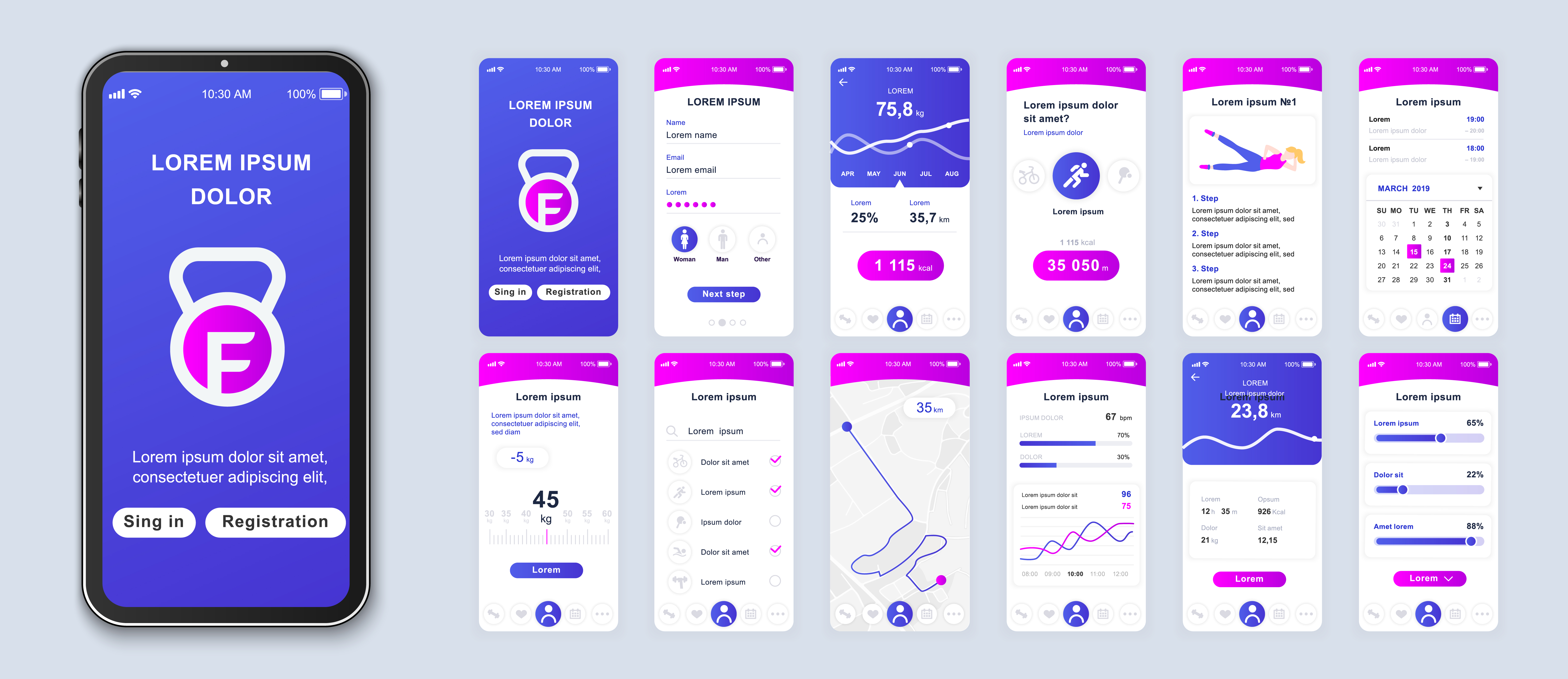 Purple and pink gradient fitness UI application smartphone interface  1408327 Vector Art at Vecteezy