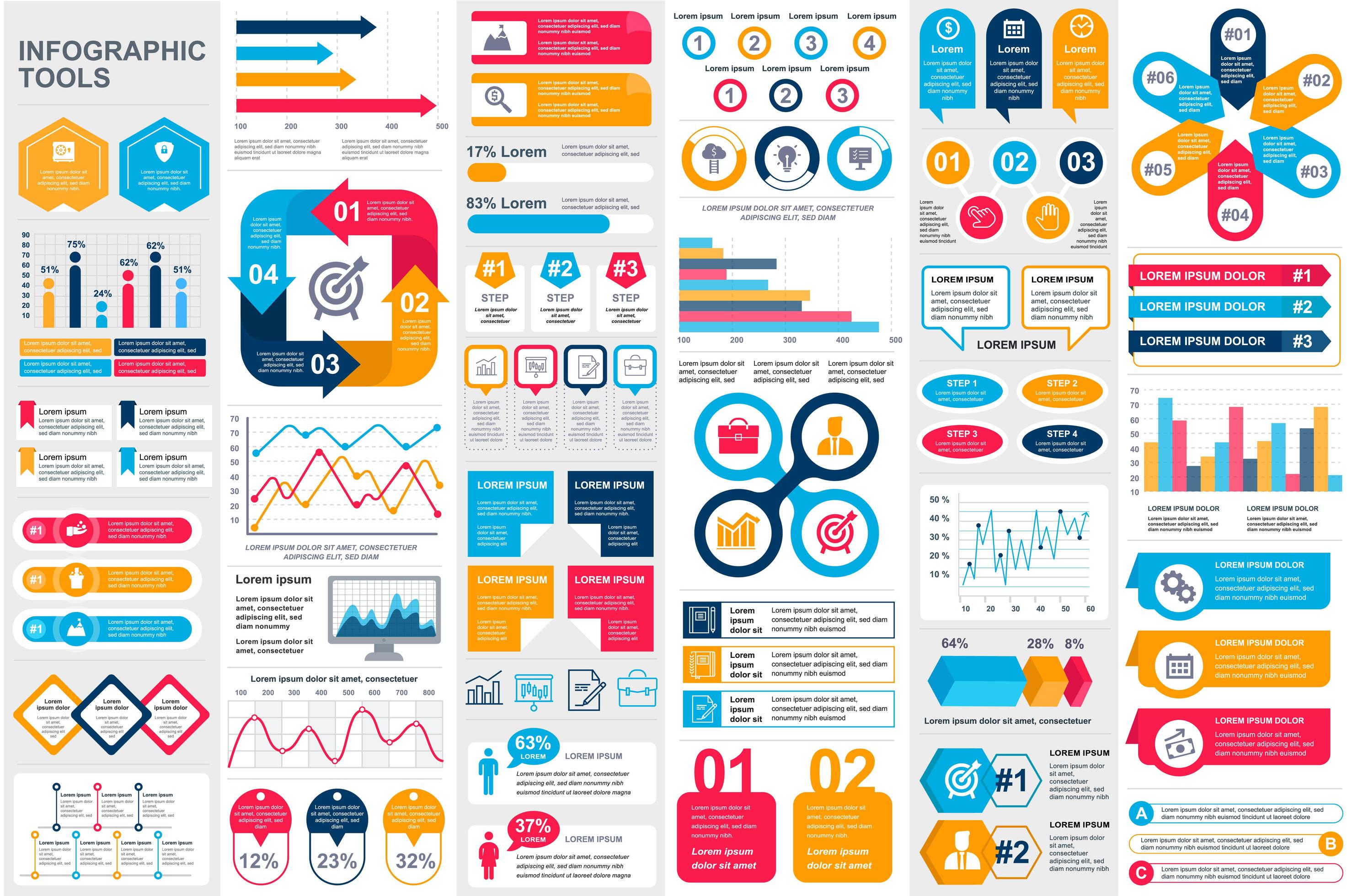 Colorful infographic elements data visualization bundle 1408339 Vector ...