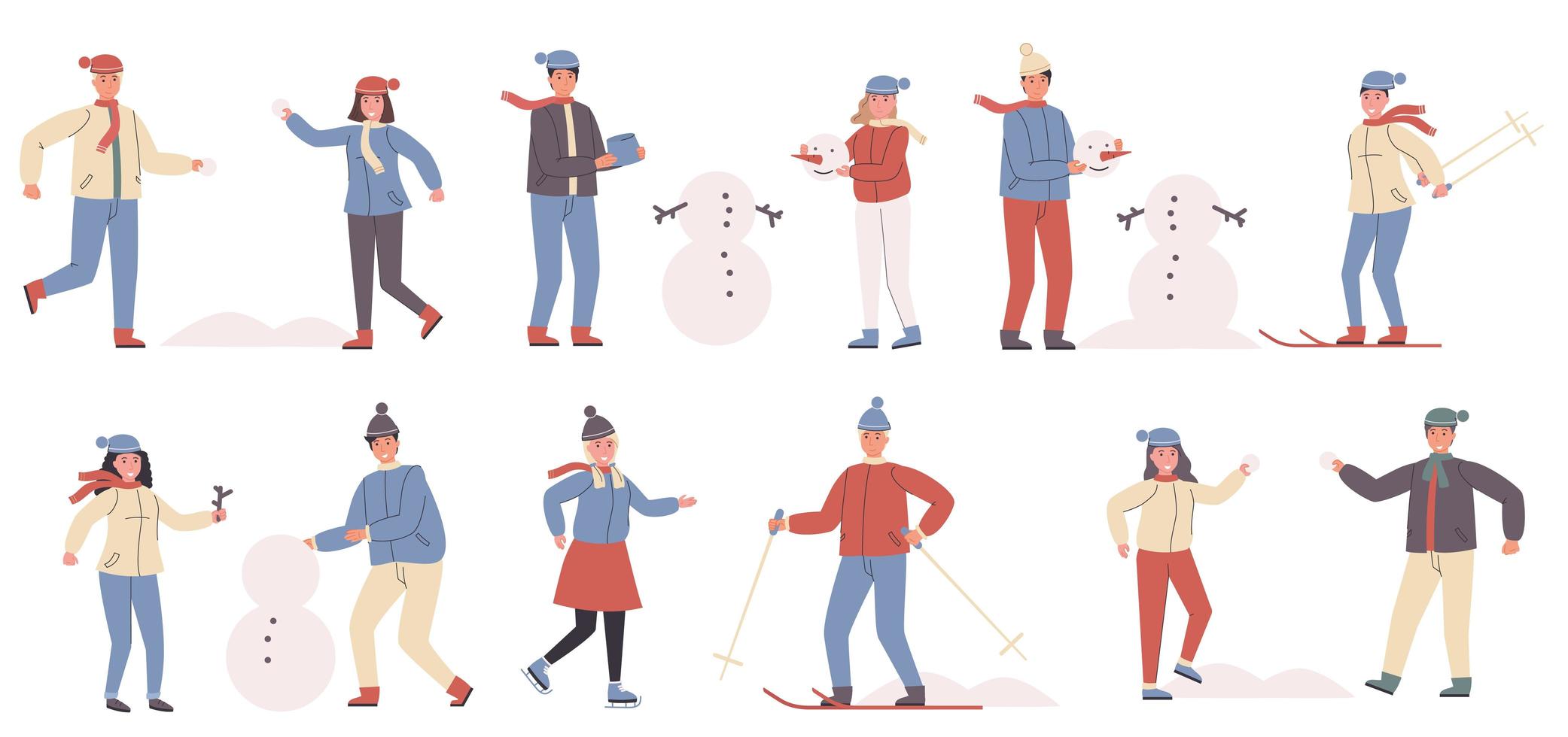 Winter sport and recreation flat character set vector
