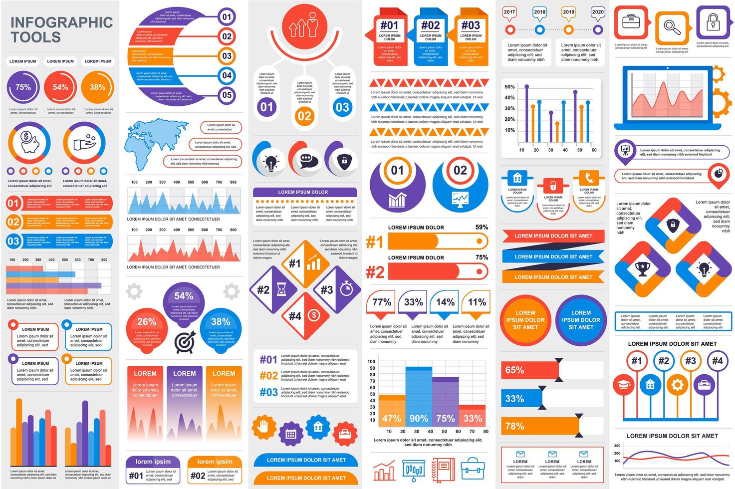 Colorful infographic elements data visualization bundle vector