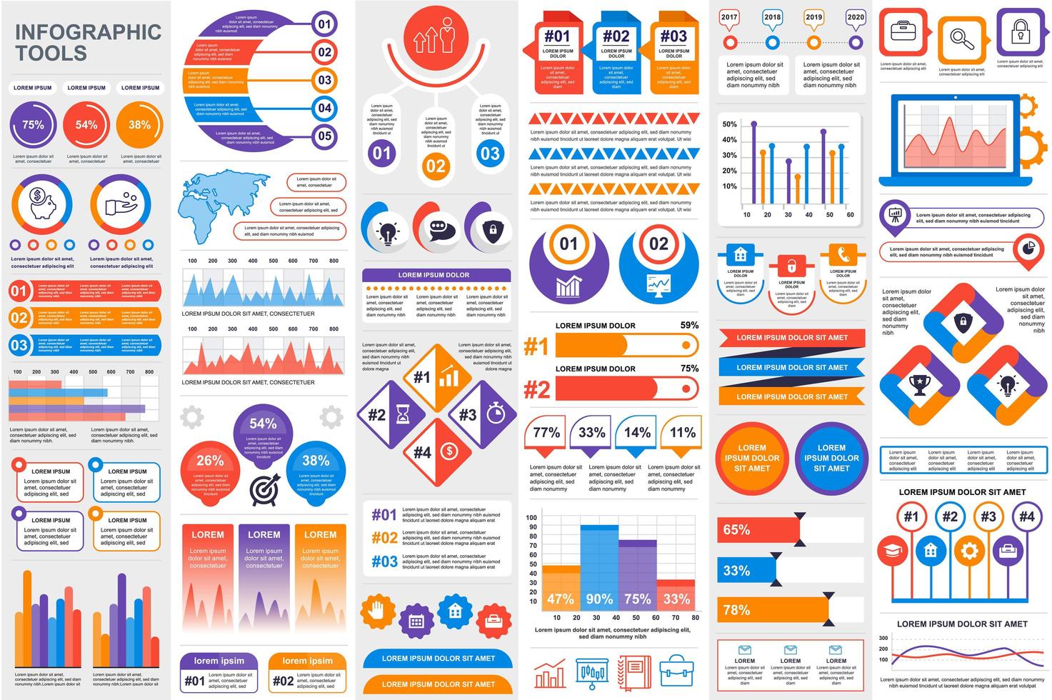 colorido paquete de visualización de datos de elementos infográficos vector