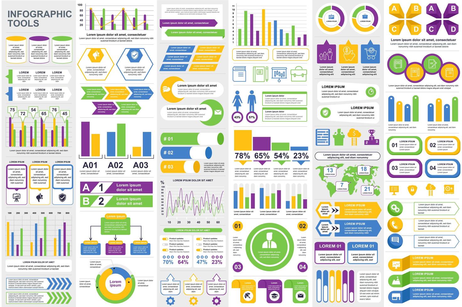 colorido paquete de visualización de datos de elementos infográficos vector