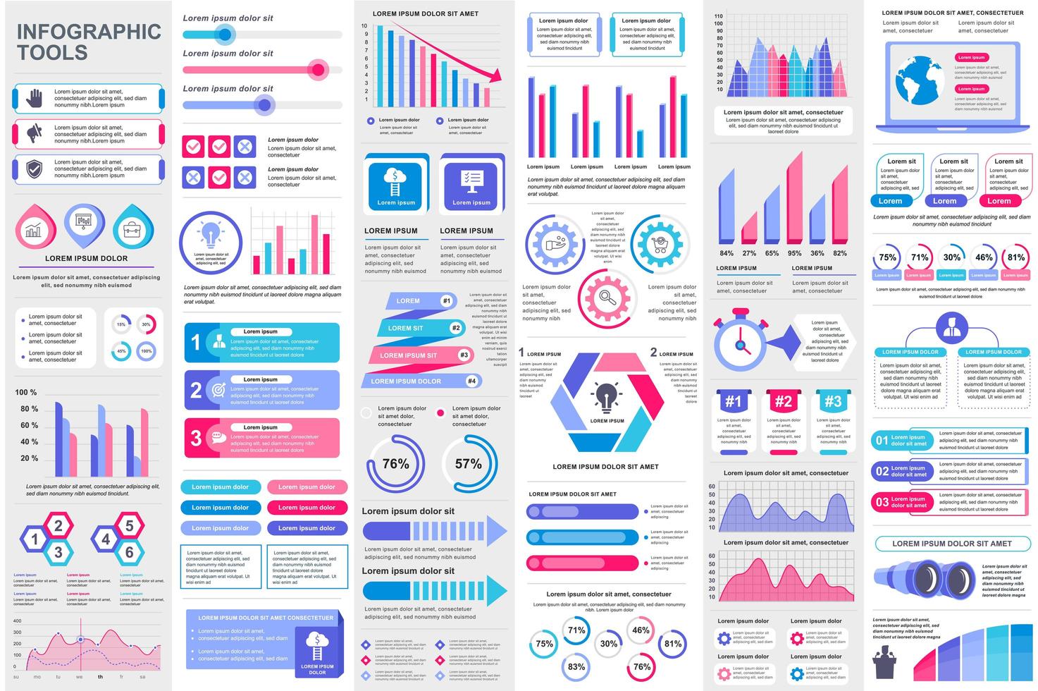 Colorful infographic elements data visualization bundle vector