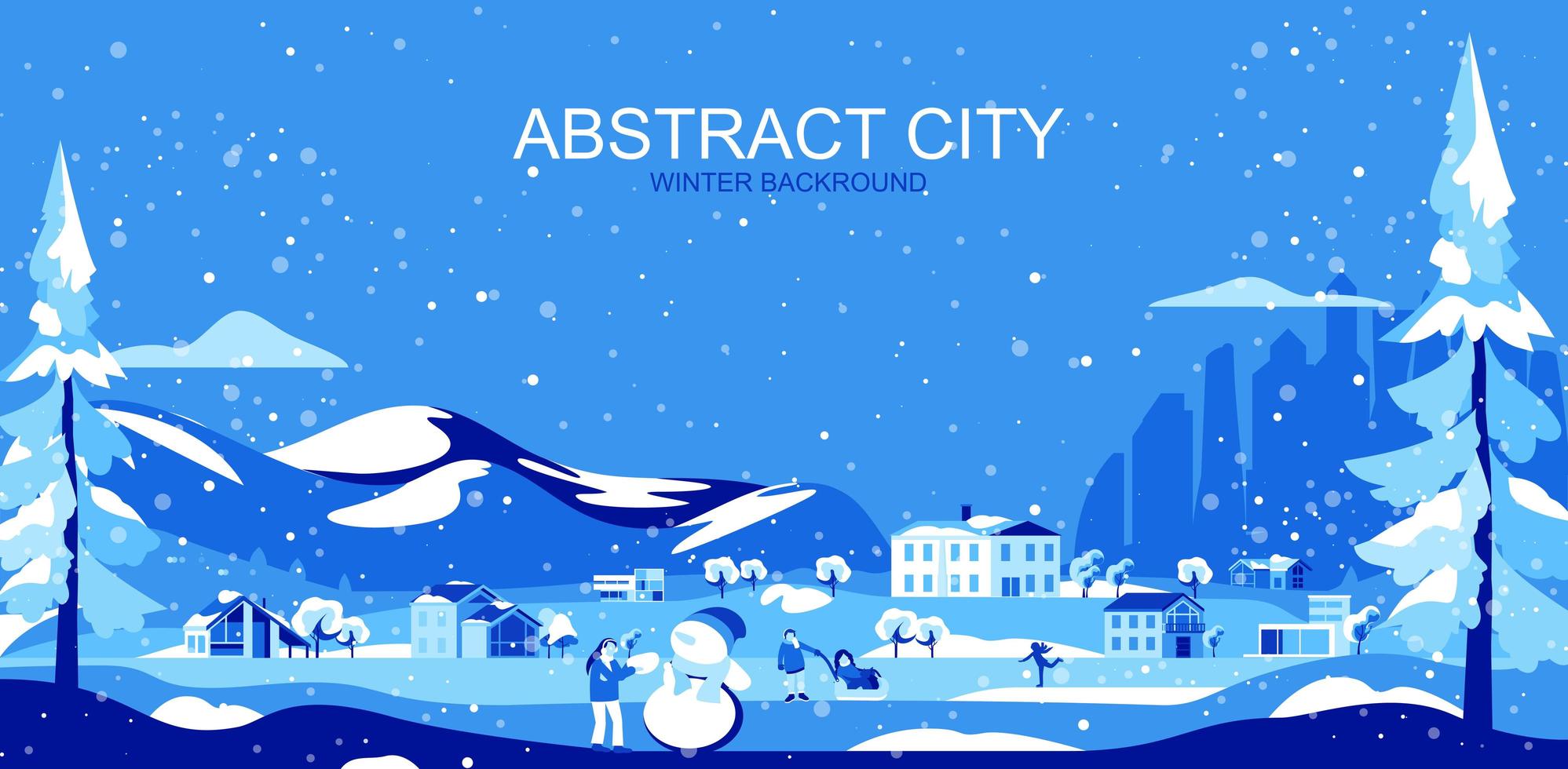 Blue toned suburban landscape with houses and people vector