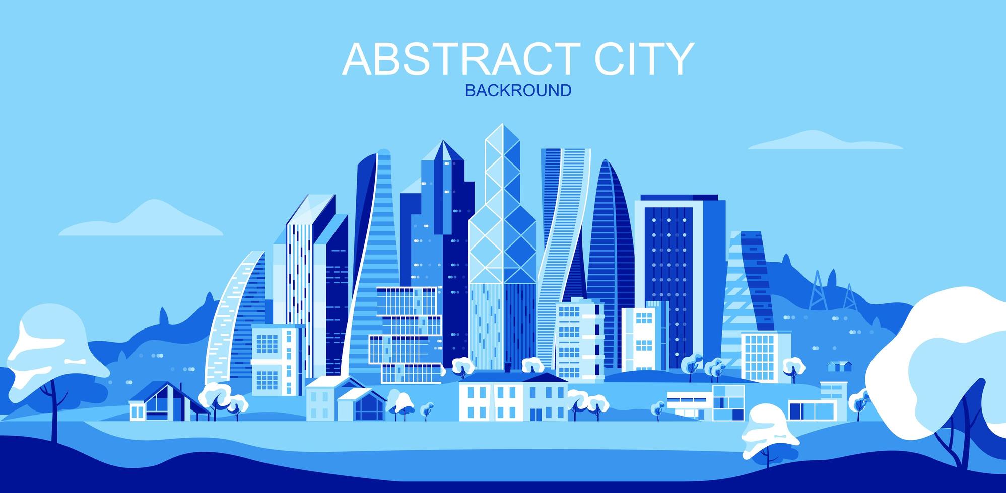 Blue toned city landscape with skyscrapers and trees vector