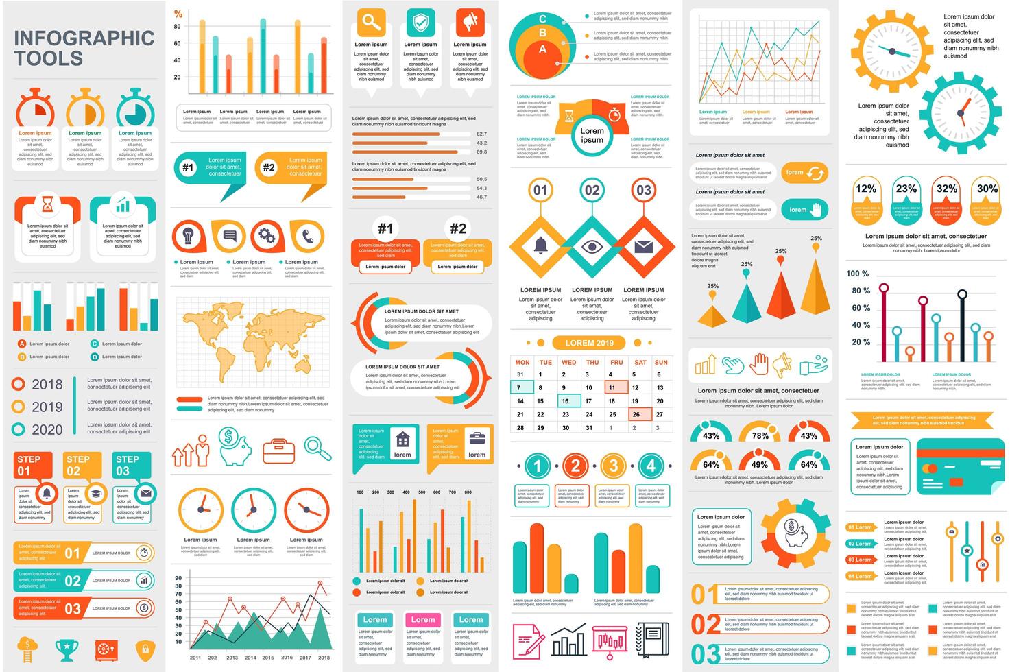 colorido paquete de visualización de datos de elementos infográficos vector