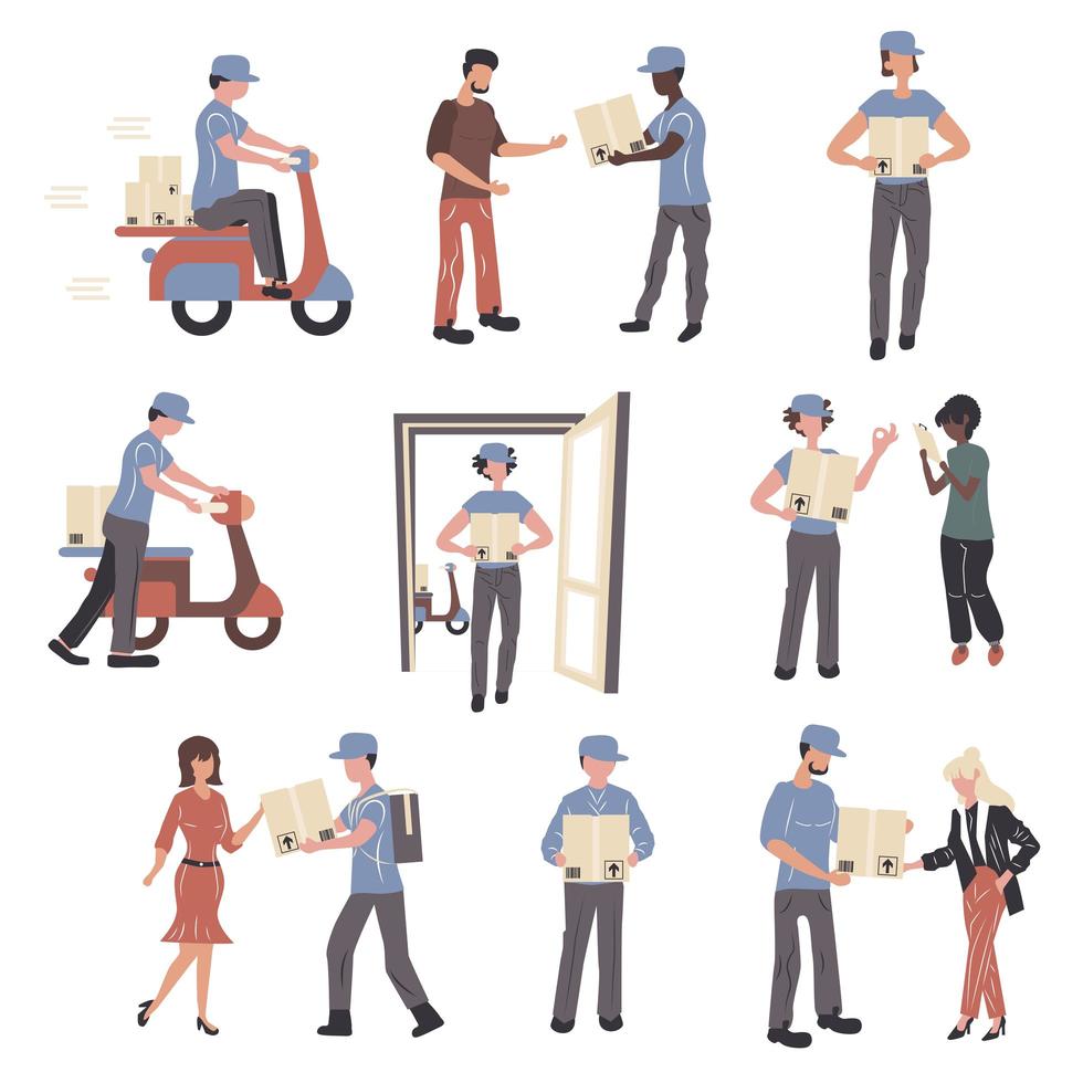 Postal office workers and clients characters set vector