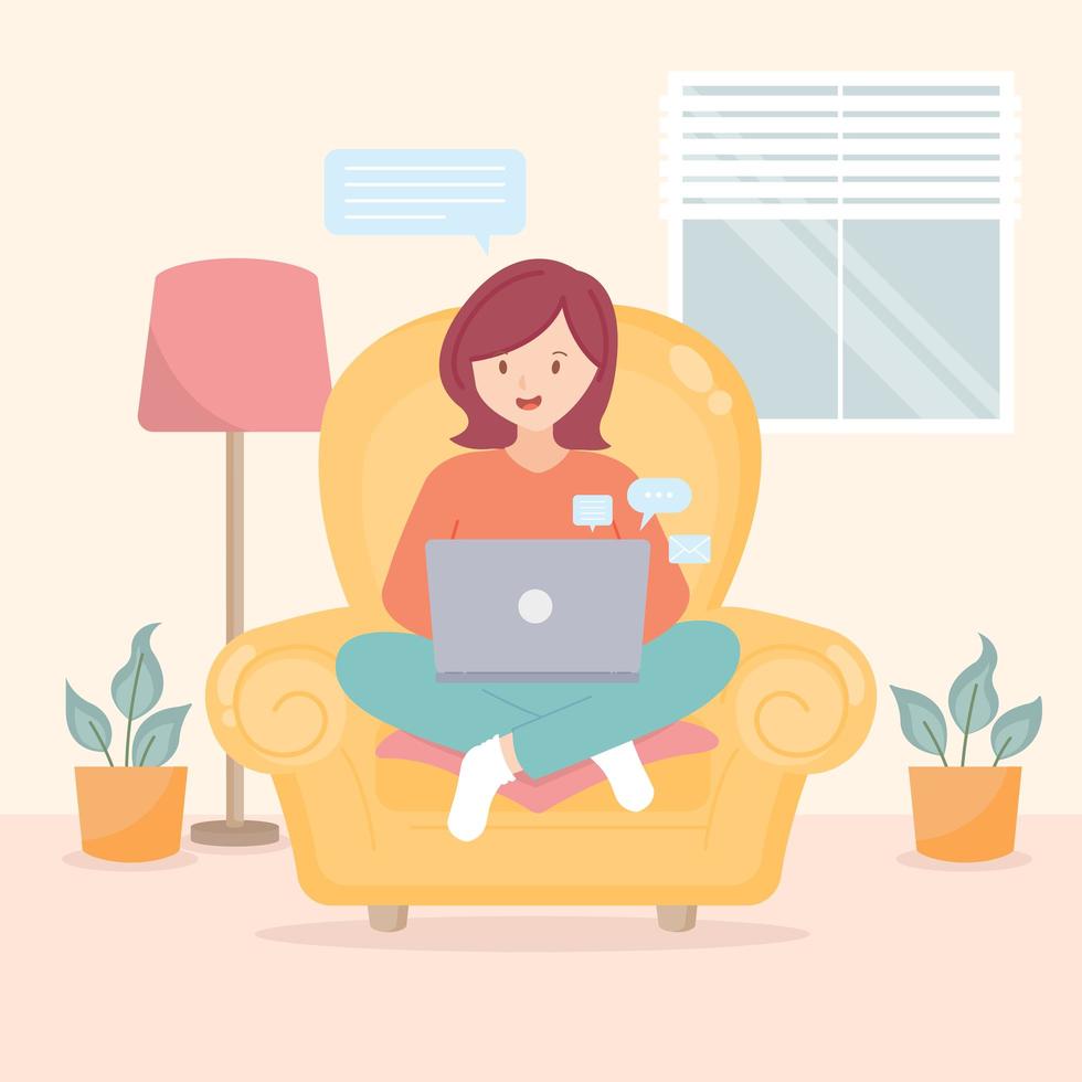 Woman Sitting on a Chair Working From Home vector