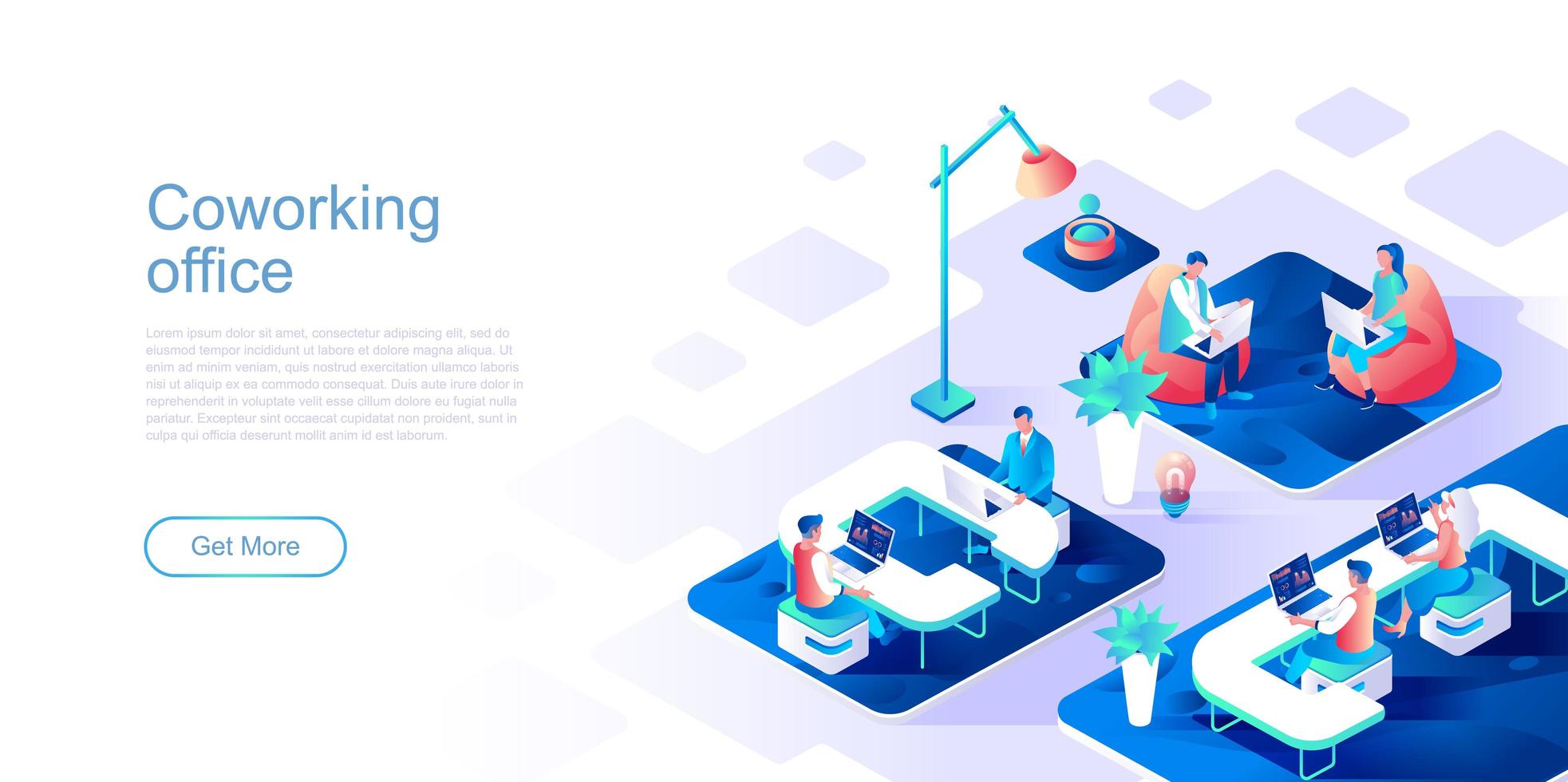 Coworking office landing page template vector