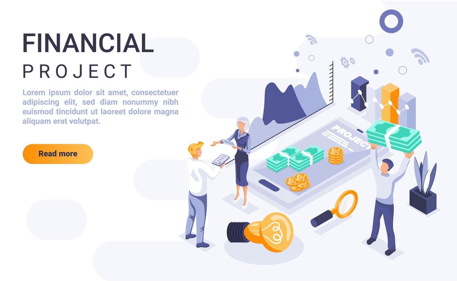 Financial project isometric landing page vector