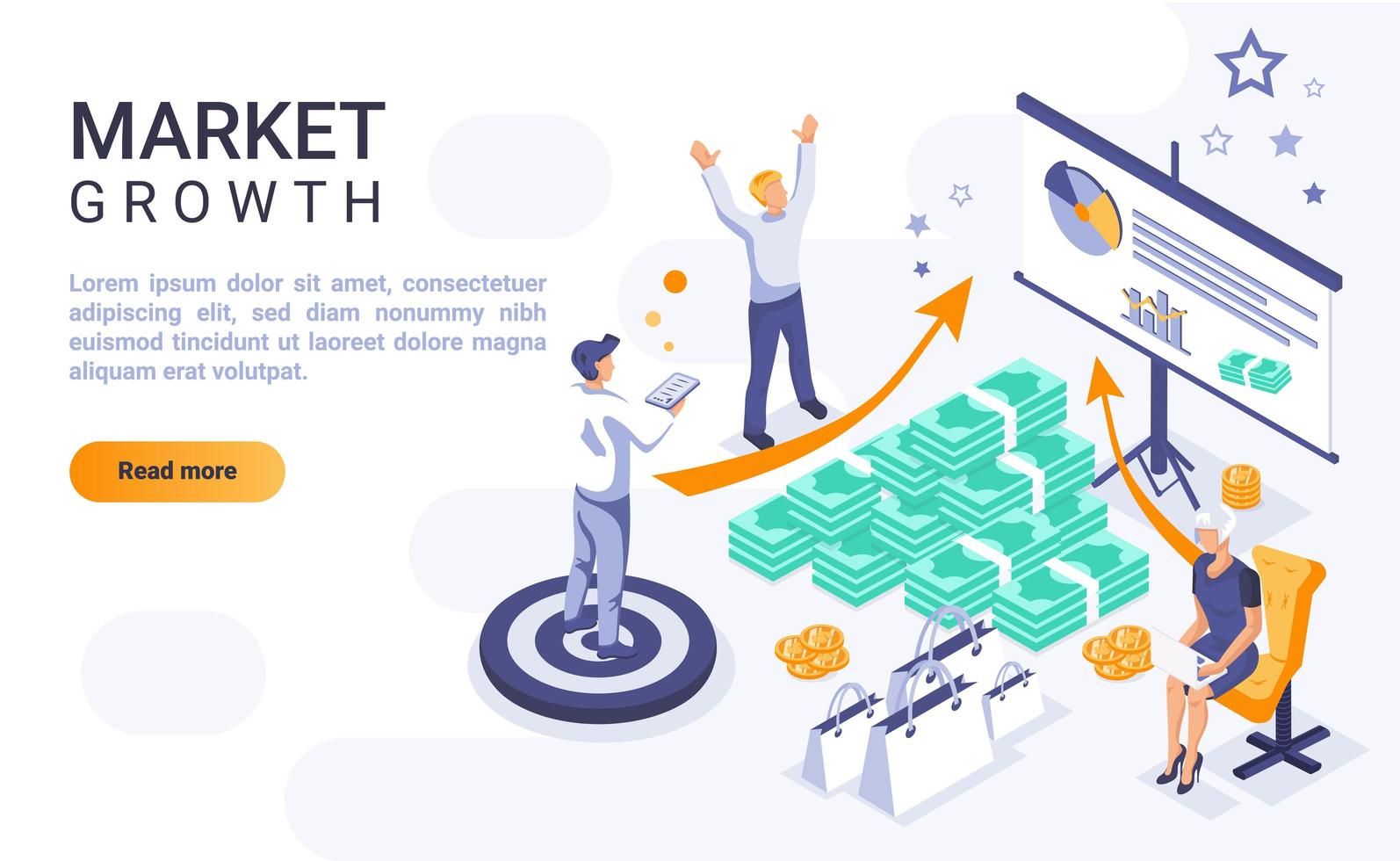 Market growth isometric landing page vector