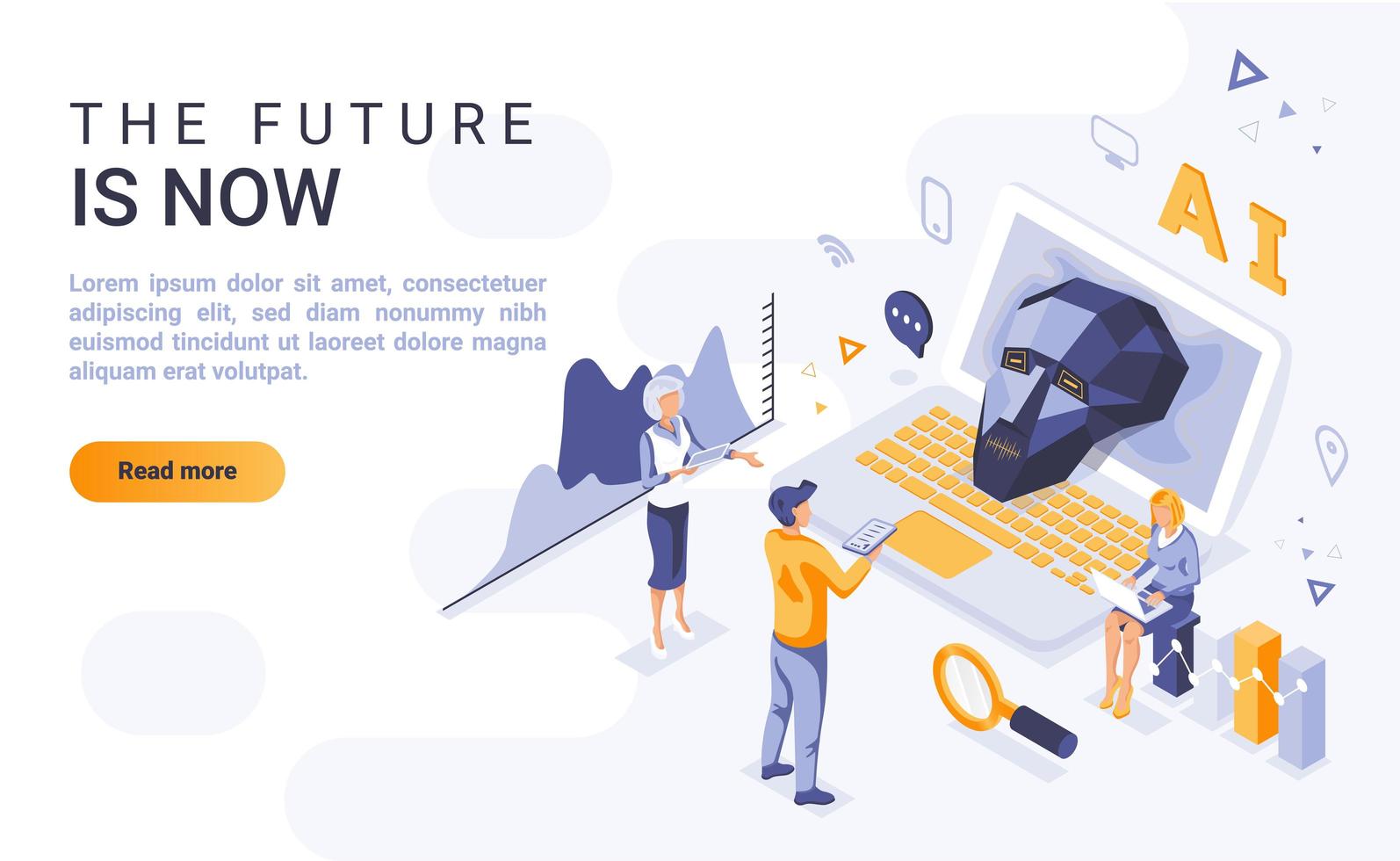 Future is now isometric landing page vector