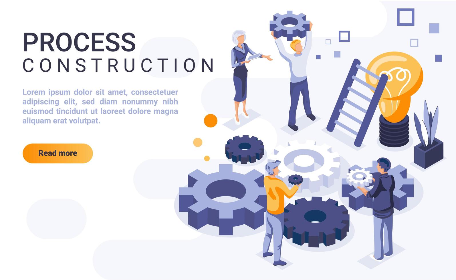 proceso de construcción página de inicio isométrica vector