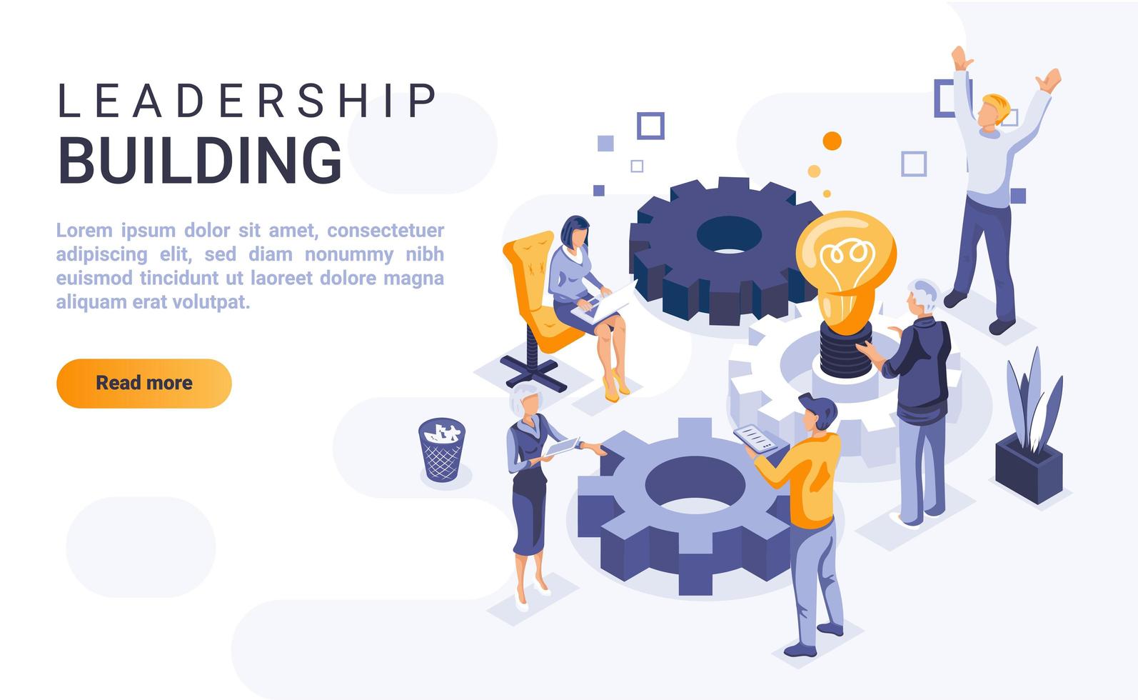 Leadership building isometric landing page vector