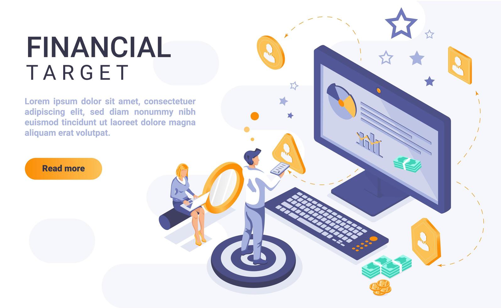 Financial target isometric landing page vector