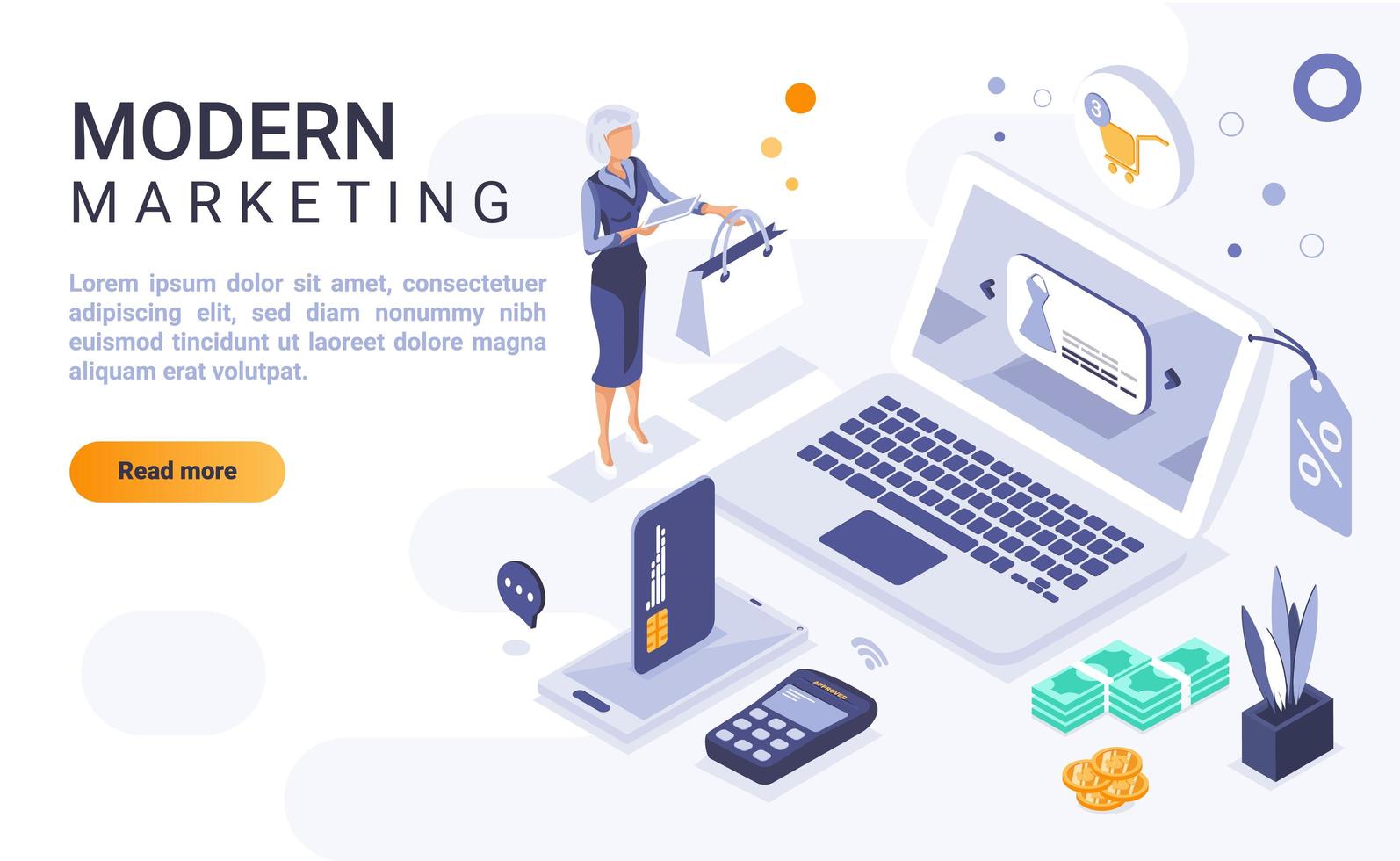 Modern marketing isometric landing page vector