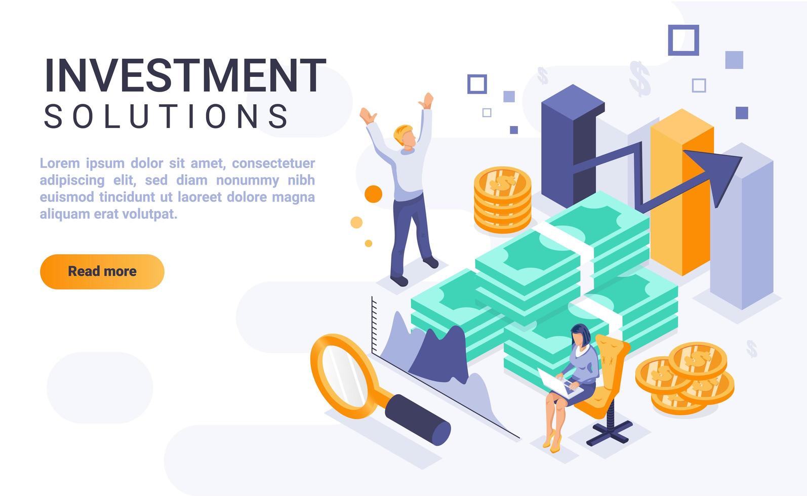 Investment solutions isometric landing page vector