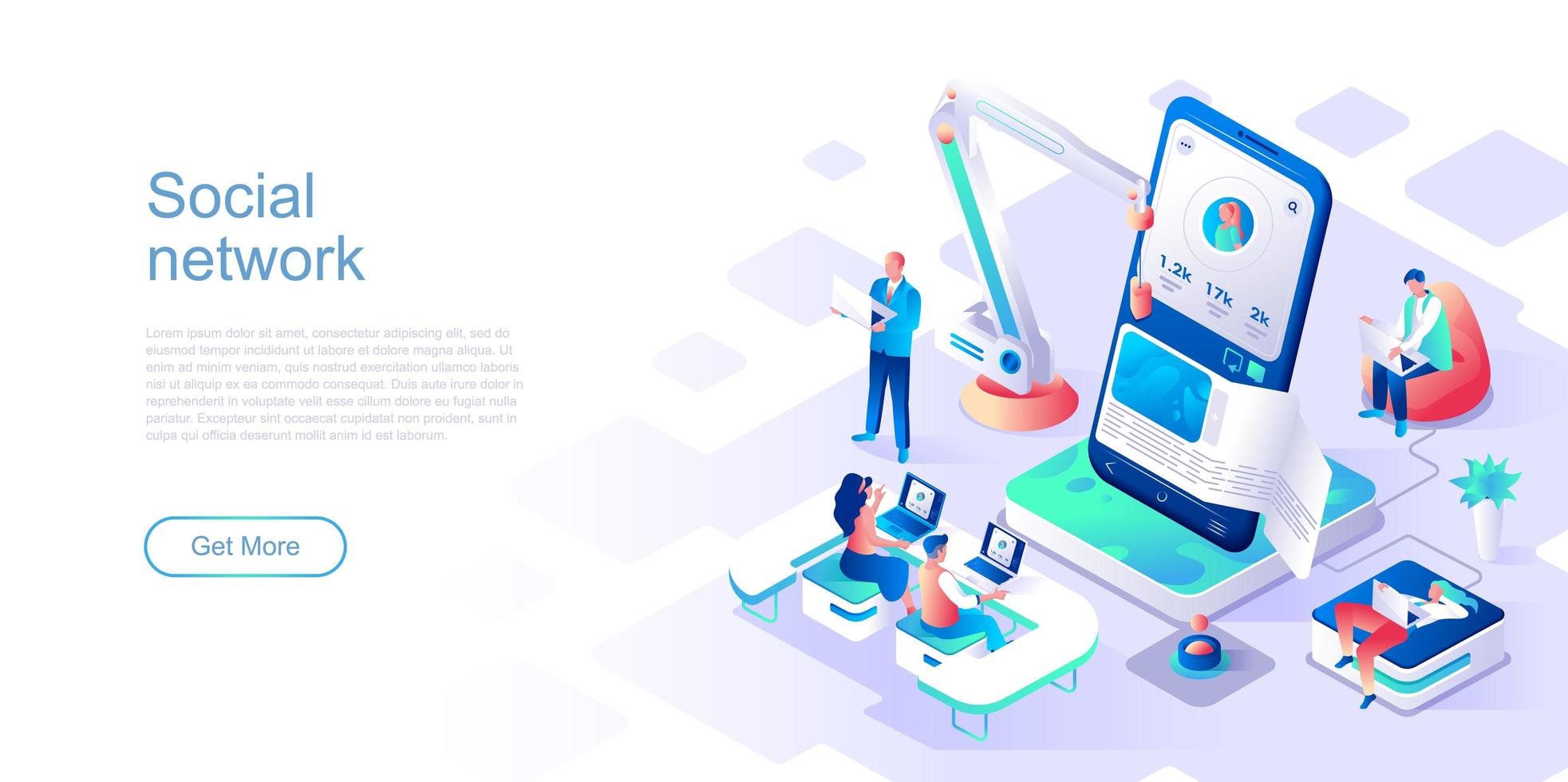 Social network landing page template vector