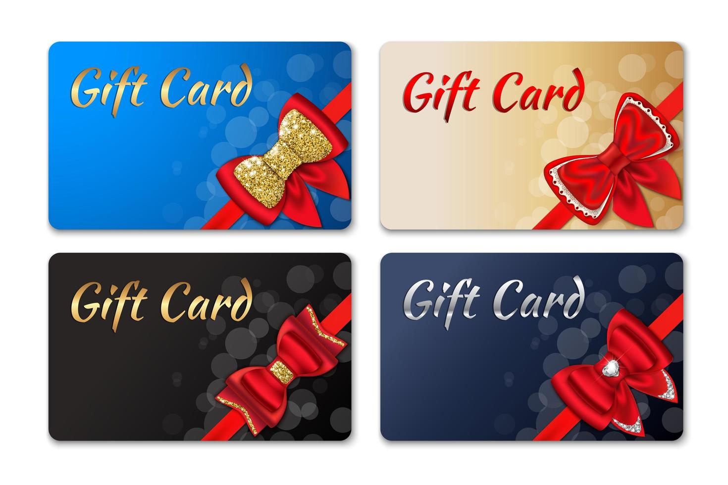 Red bow gift card set vector