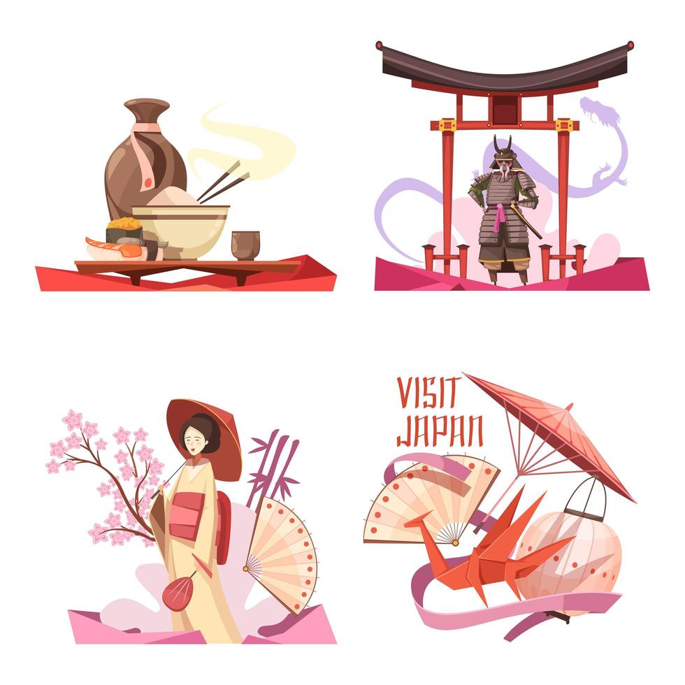 conjunto de iconos de dibujos animados retro japonés vector