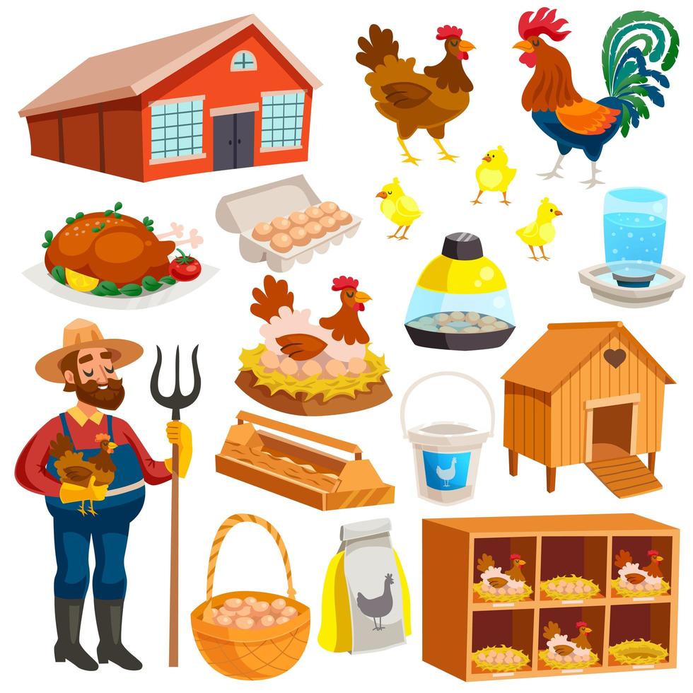 Poultry farm icon set vector