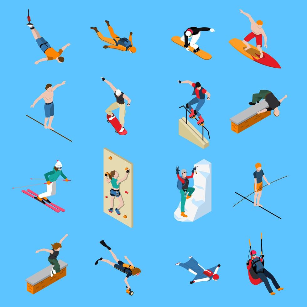 Isometric extreme sports icon set vector