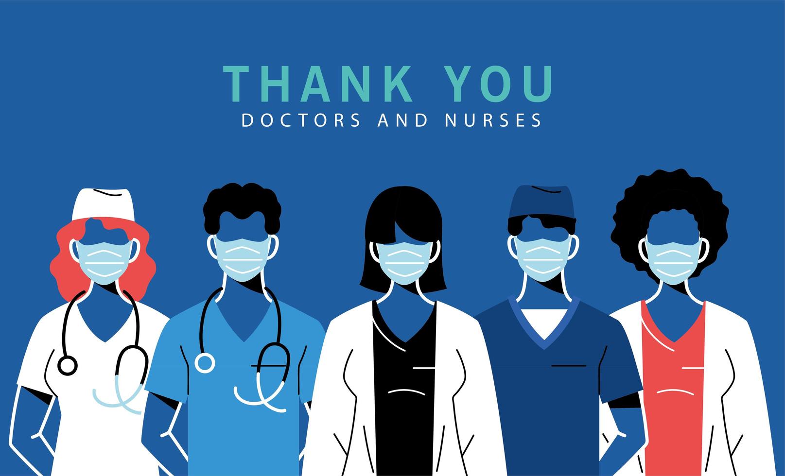 Female and male doctors with masks and uniforms vector