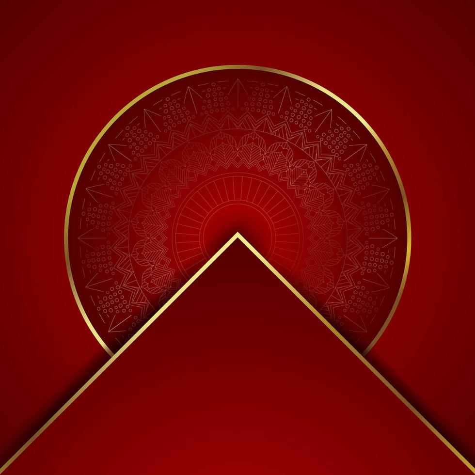 Elegant red and gold triangle circle background vector