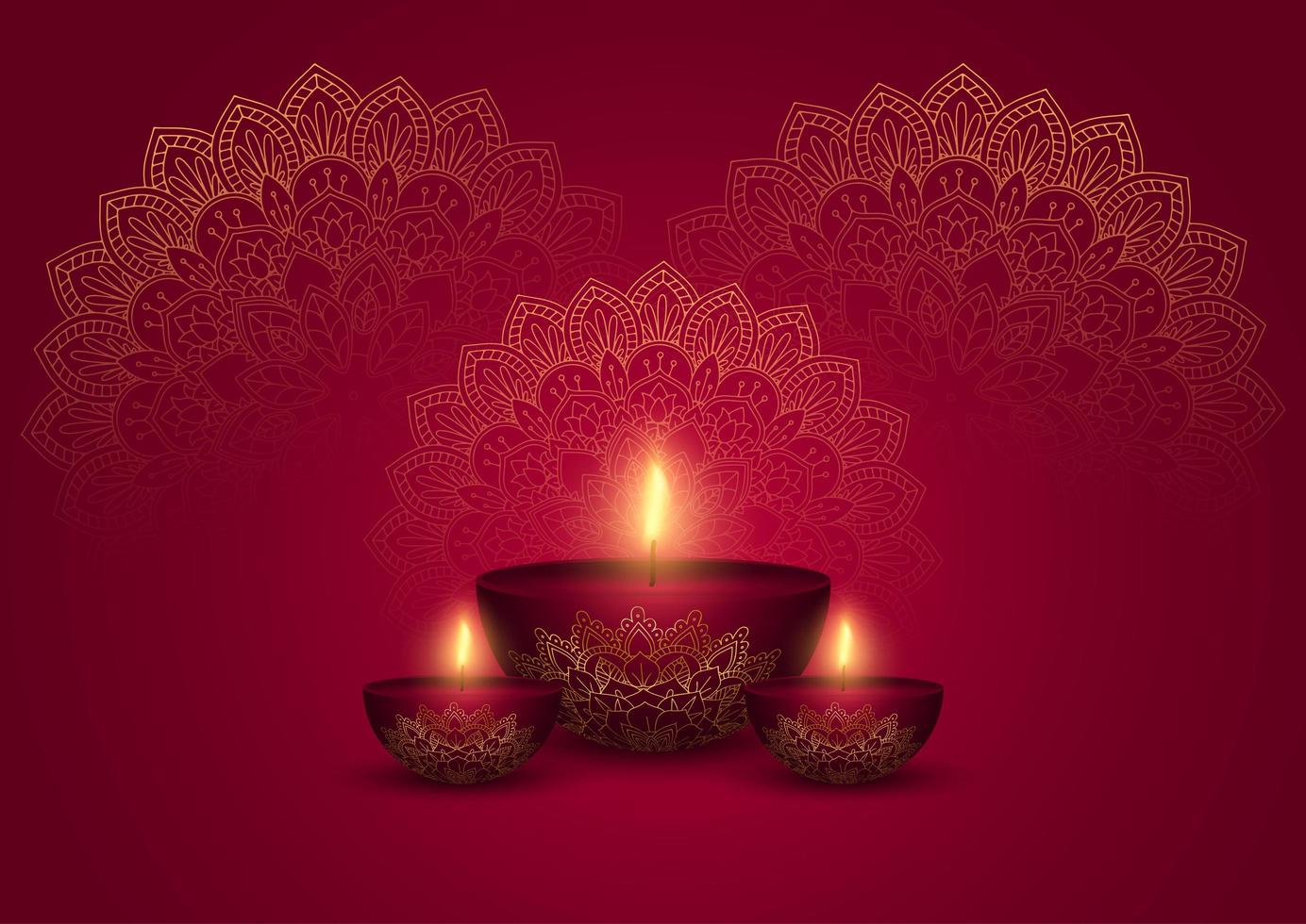Fondo decorativo de diwali en oro y rojo. vector