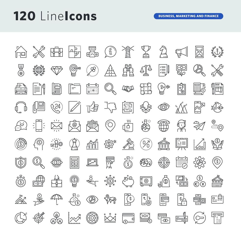 Set of Line Icons for Business, Marketing, and Finance vector