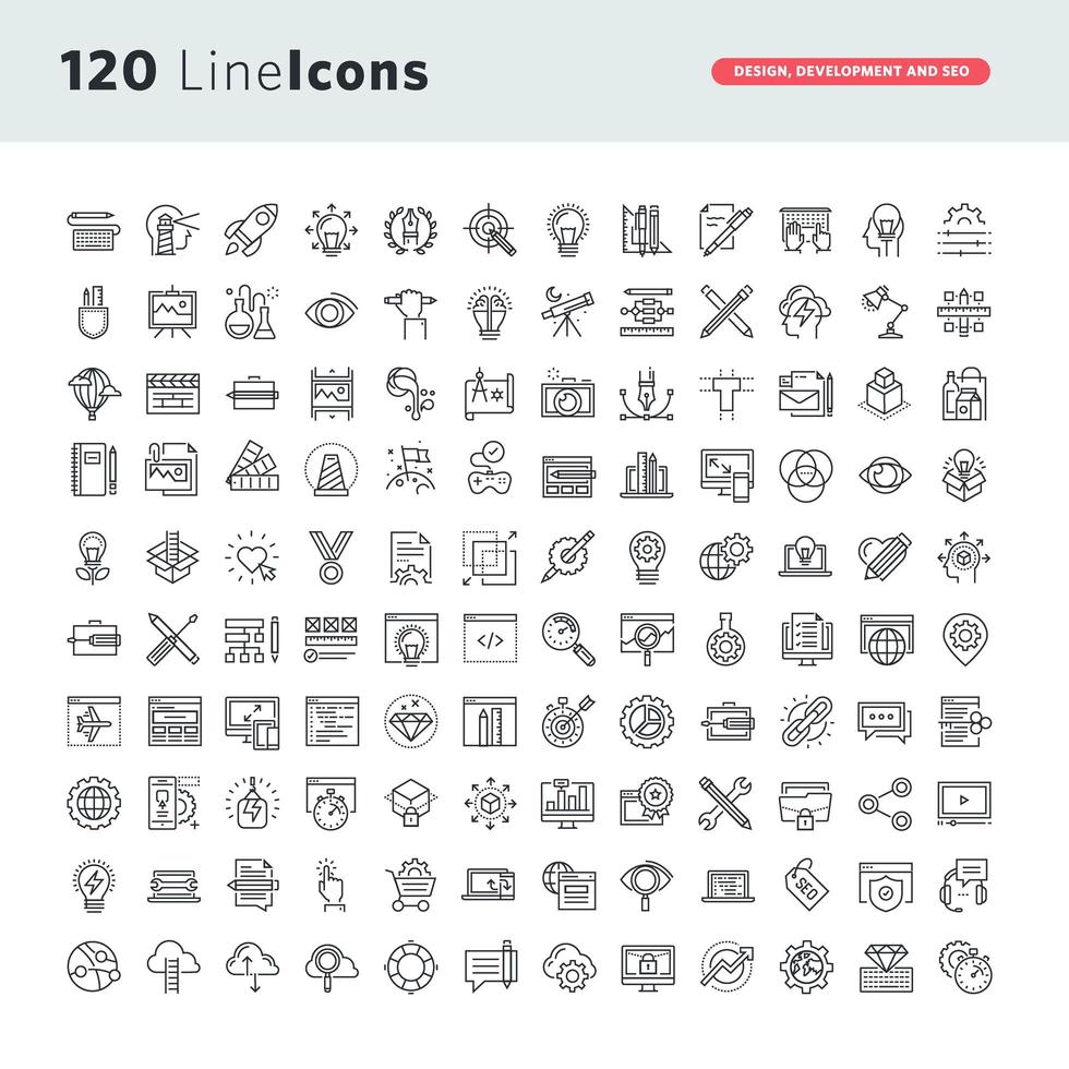 conjunto de iconos de línea para diseño gráfico, diseño web, desarrollo vector