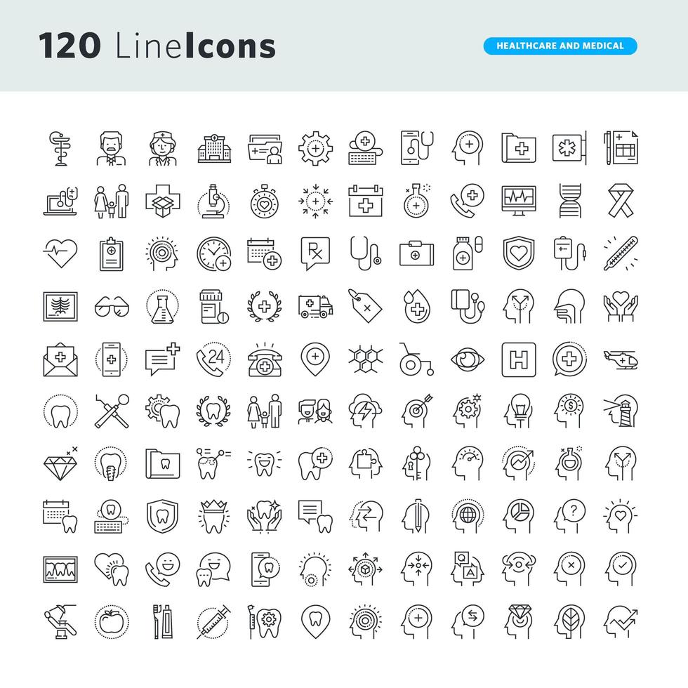 Set of Line Icons for Healthcare and Medicine vector