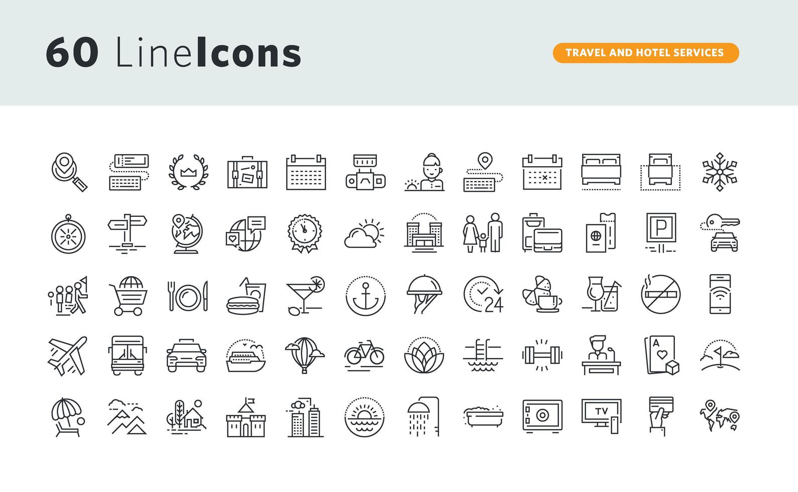 conjunto de iconos de línea para servicios de viajes y hoteles vector
