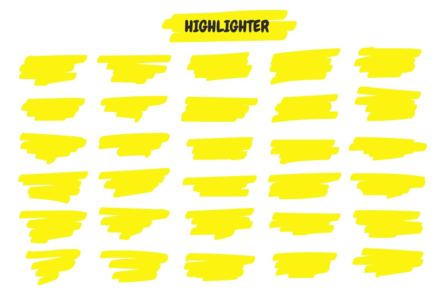 Hand Drawn Yellow Highlighter Pen Strokes Set vector