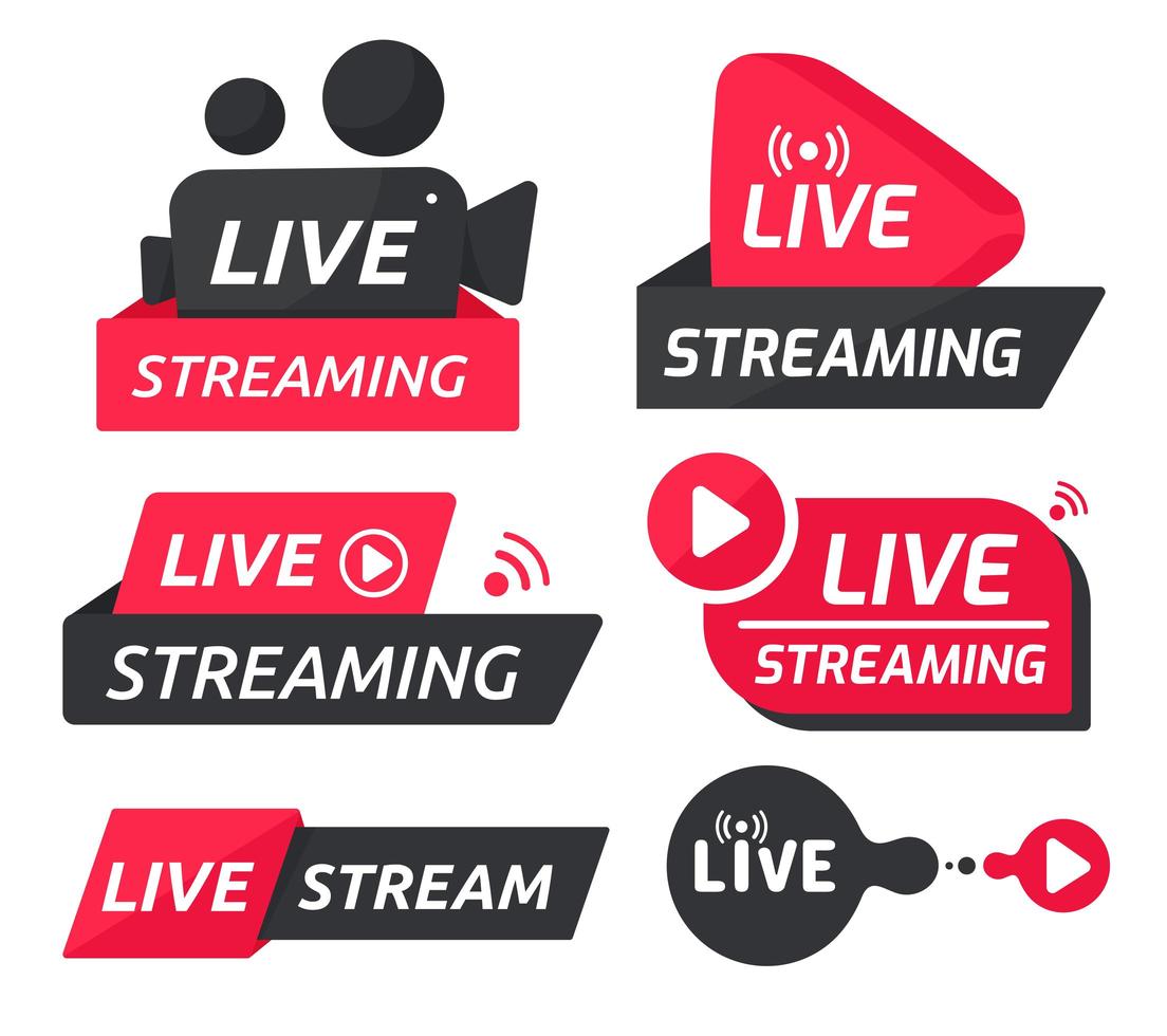 Red, Black Live Streaming Symbol Set vector