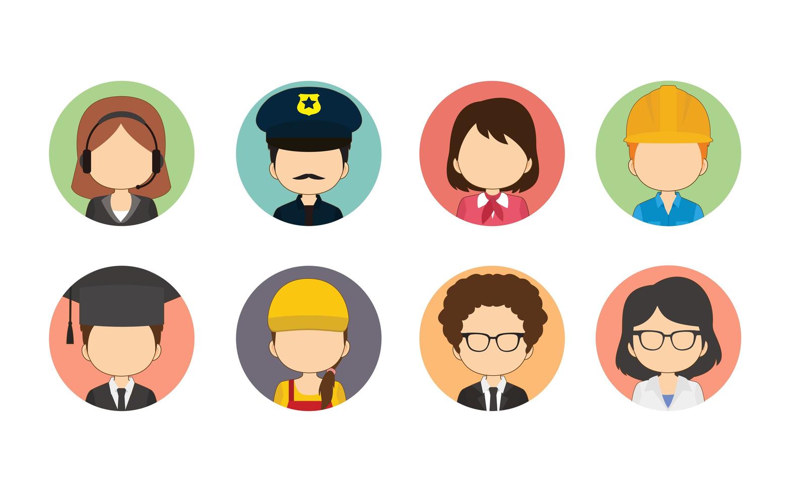 conjunto de variedad de avatares de círculo plano de trabajadores vector
