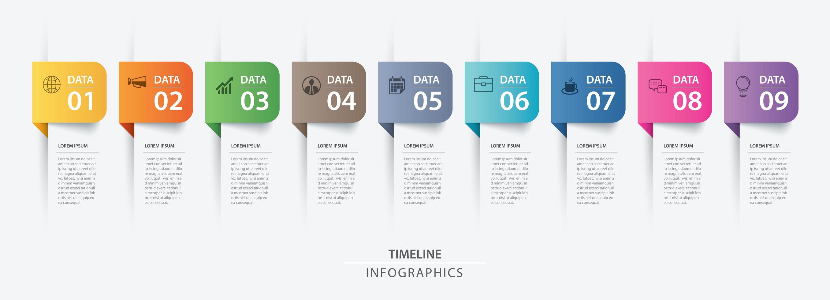 9 step infographics tab paper style template vector