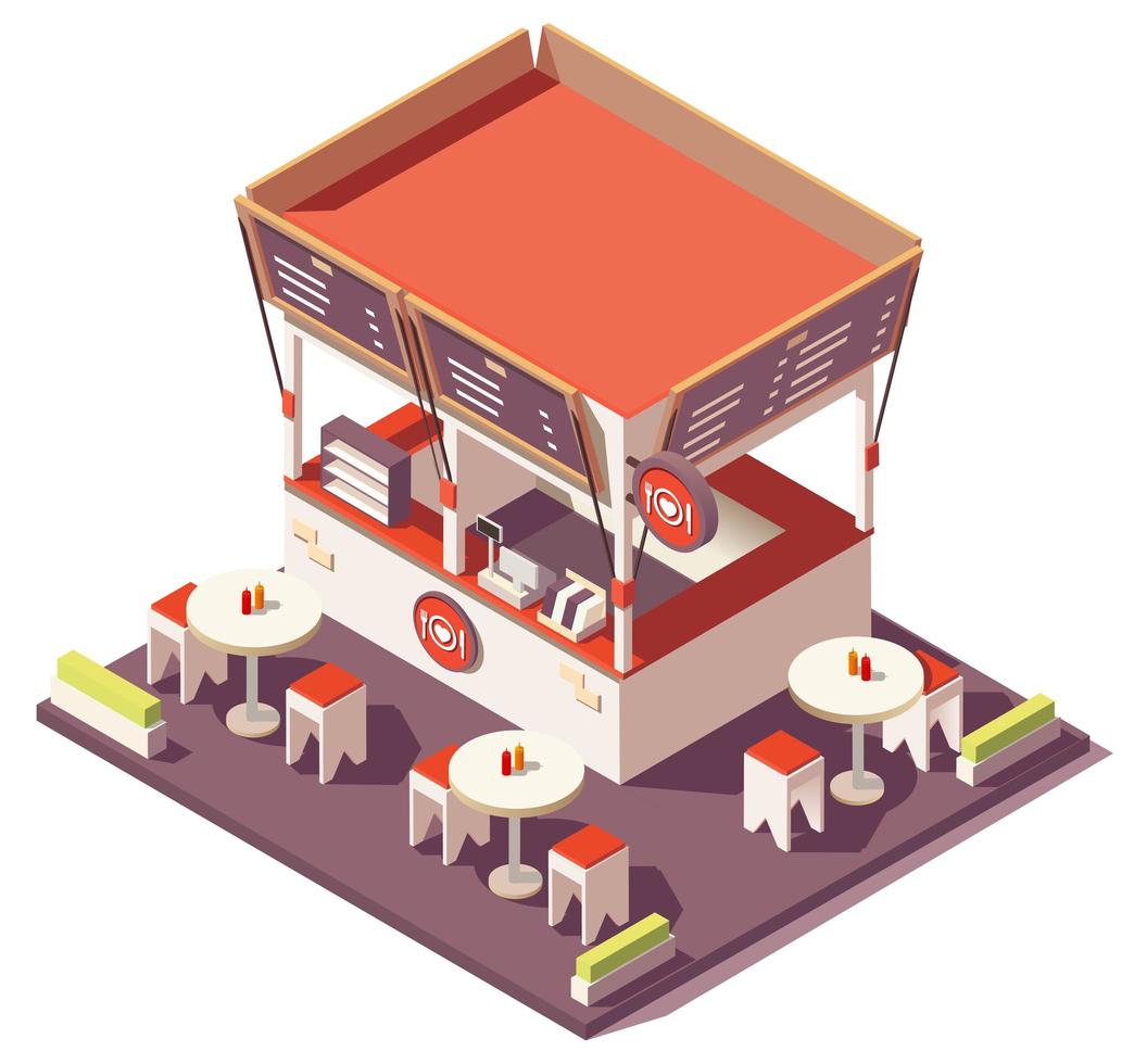 restaurante isométrico de comida rápida al aire libre vector