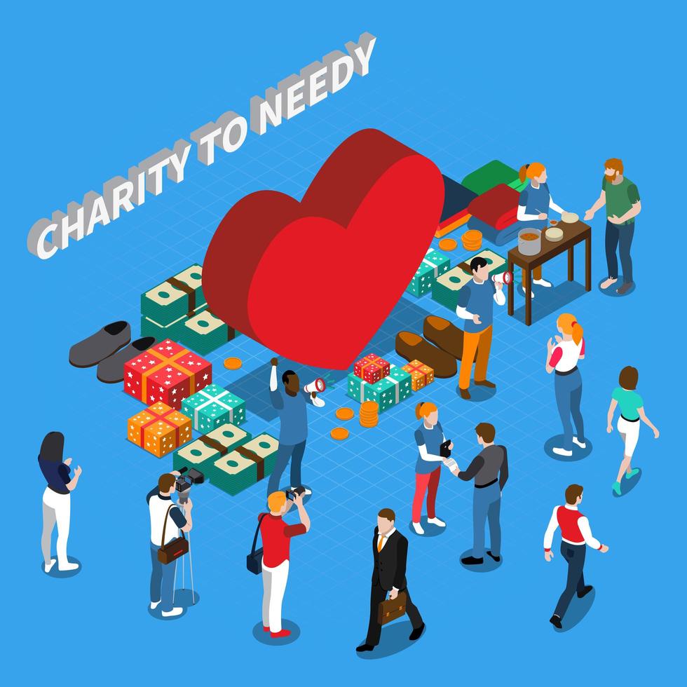 Volunteer Charity People Isometric Composition vector