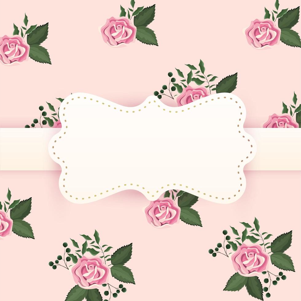 Blank label with roses pattern template vector