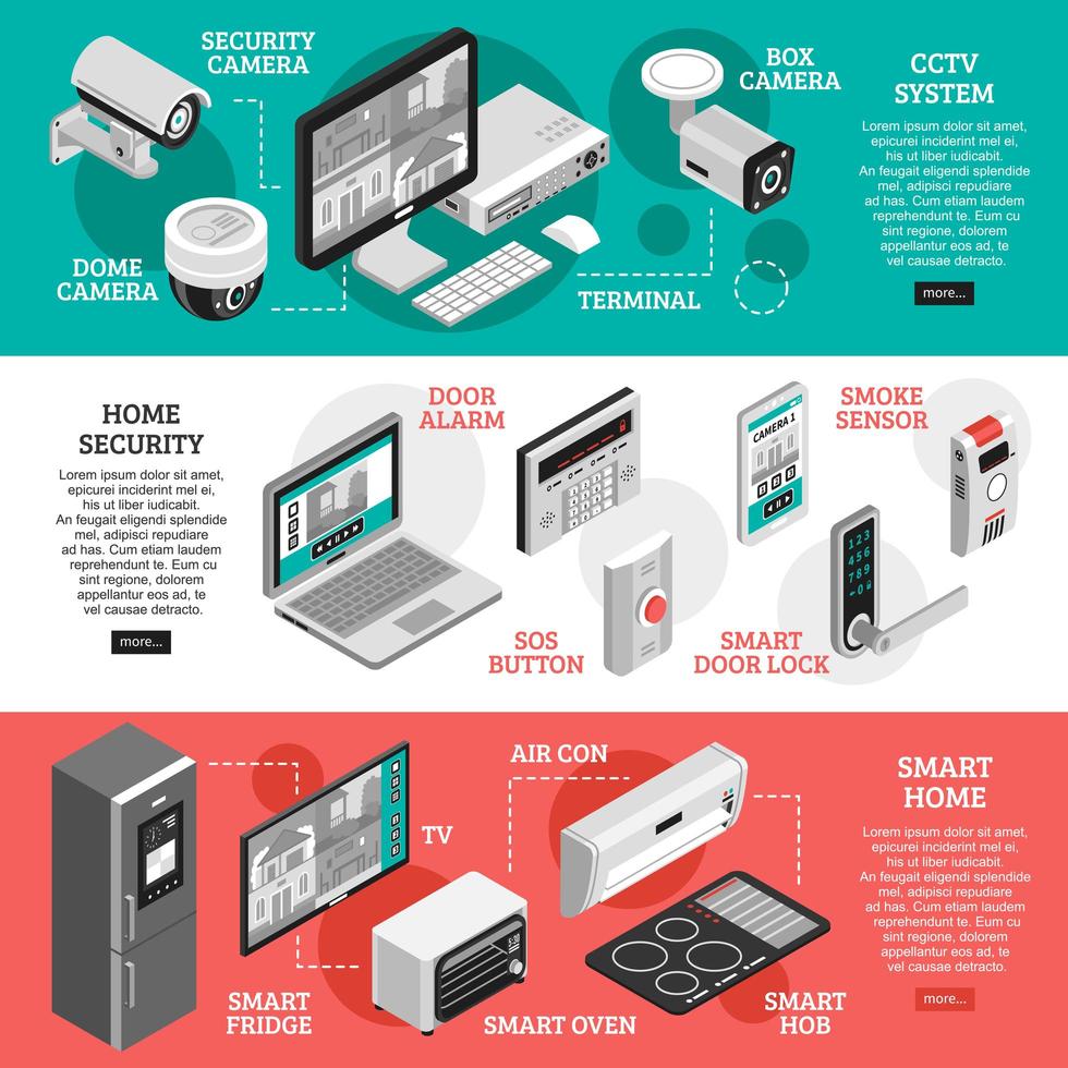Isometric Smart Home Horizontal Banners vector